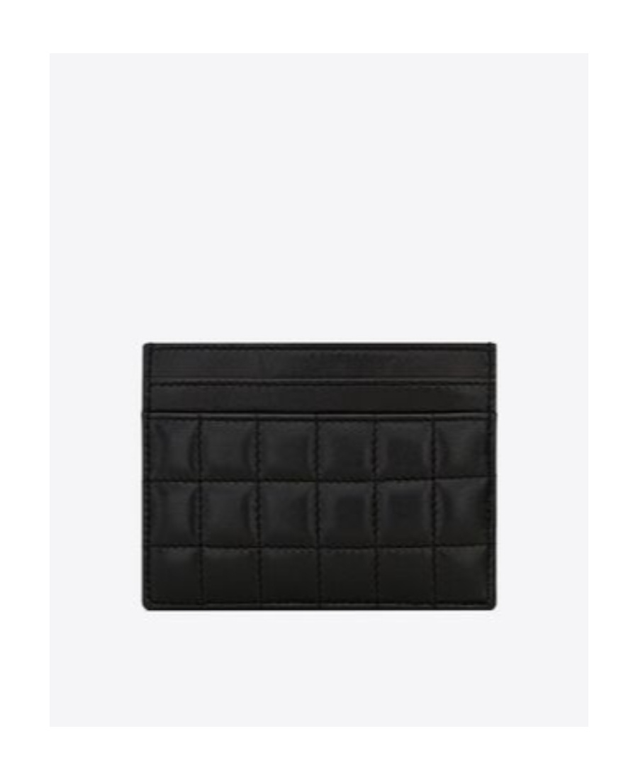 Saint Laurent Logo-plaque Quilted Card Holder In Black