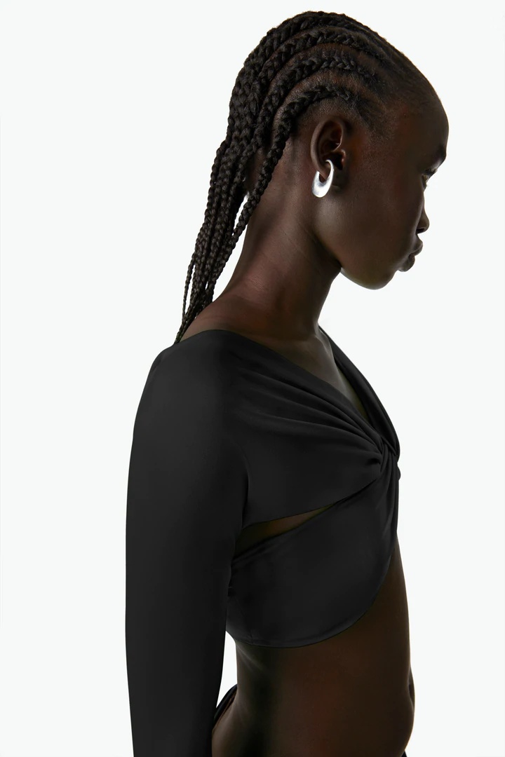 Coperni Ruched Cropped Top In Black