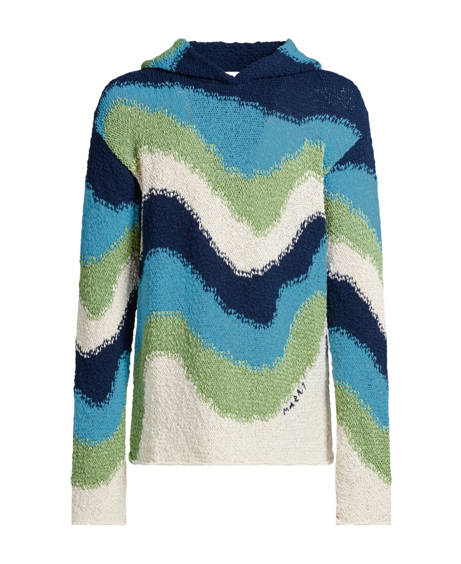 Shop Marni Blue Cotton Jumper With Hood
