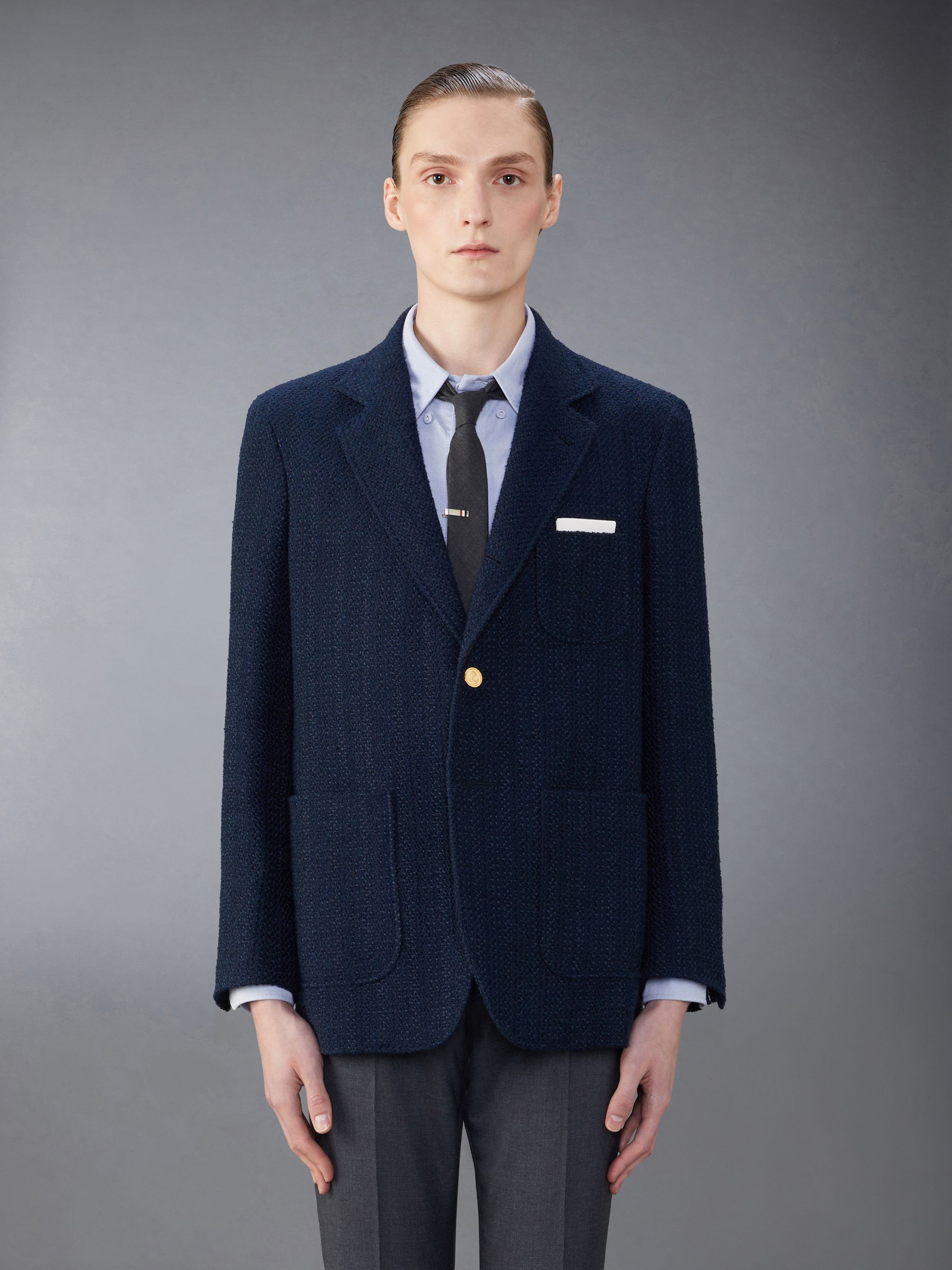 Thom Browne Tweed Single-breasted Blazer In Black