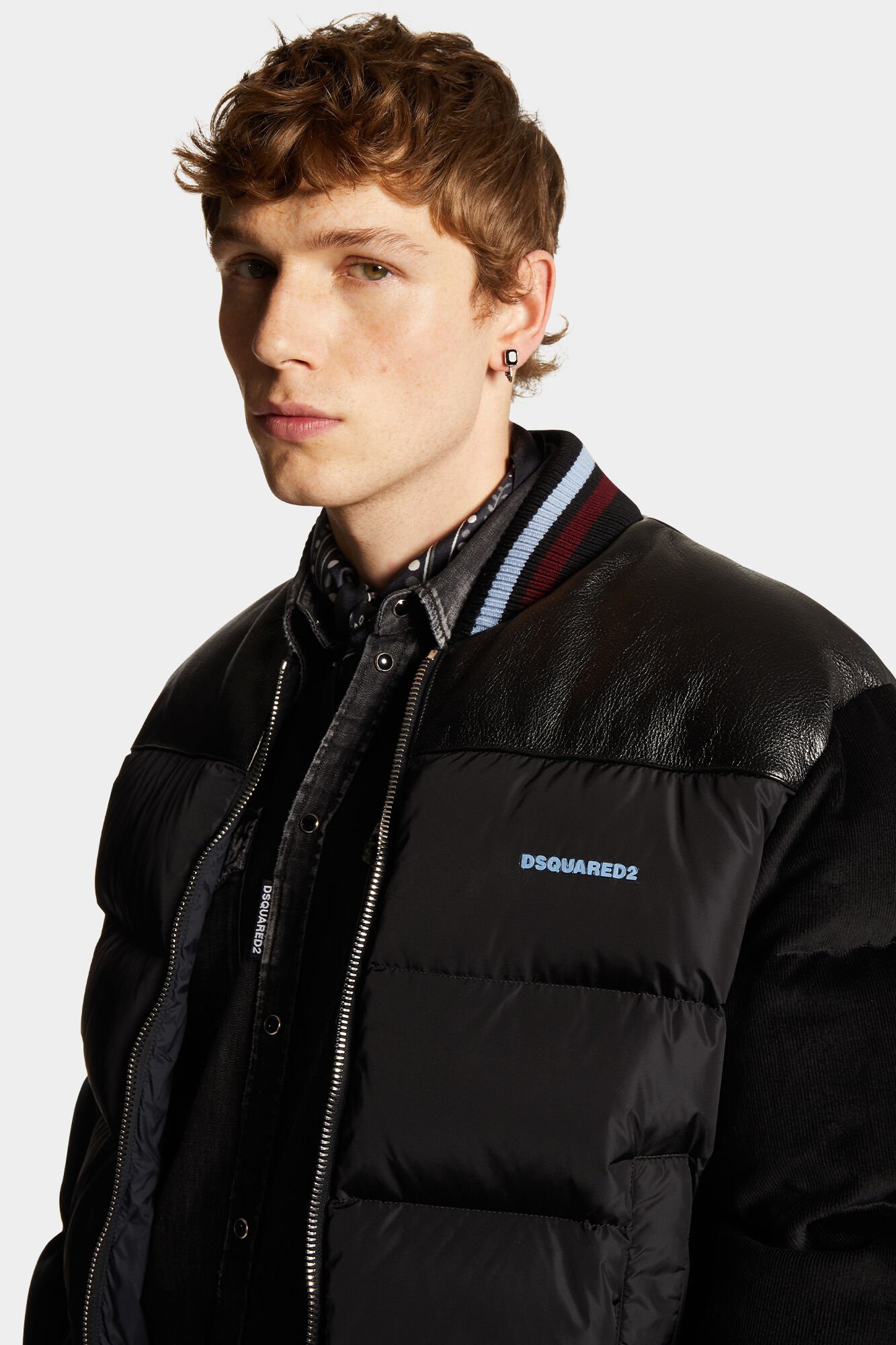 Shop Dsquared2 Mixed Puffer Bomber In Black