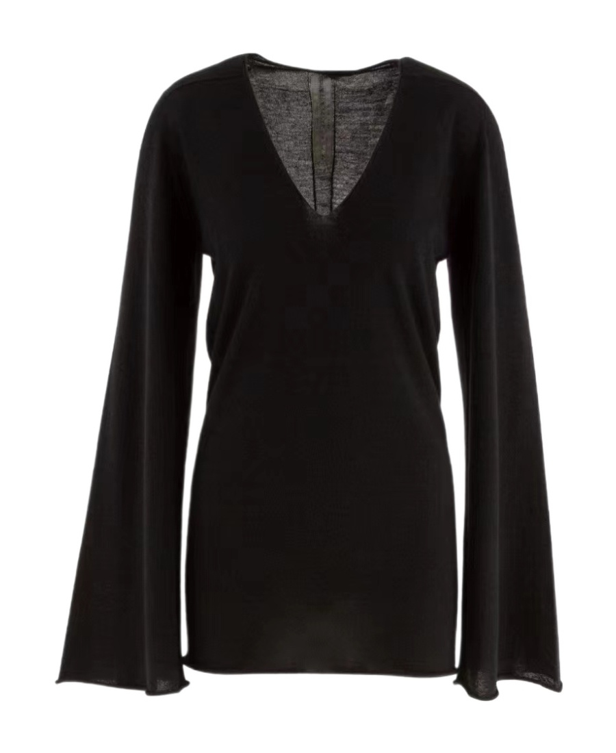 Rick Owens V-neck Bottomed Pullover In Black