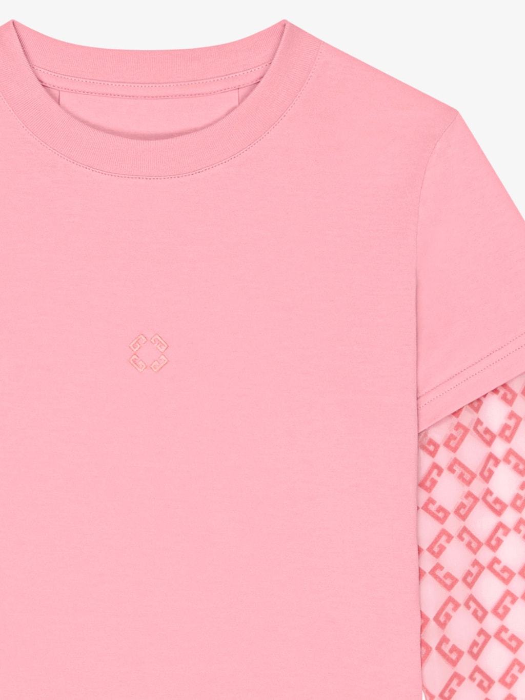 Givenchy Short Sleeve Layered Crew Neck Crop Top In Tender Rose