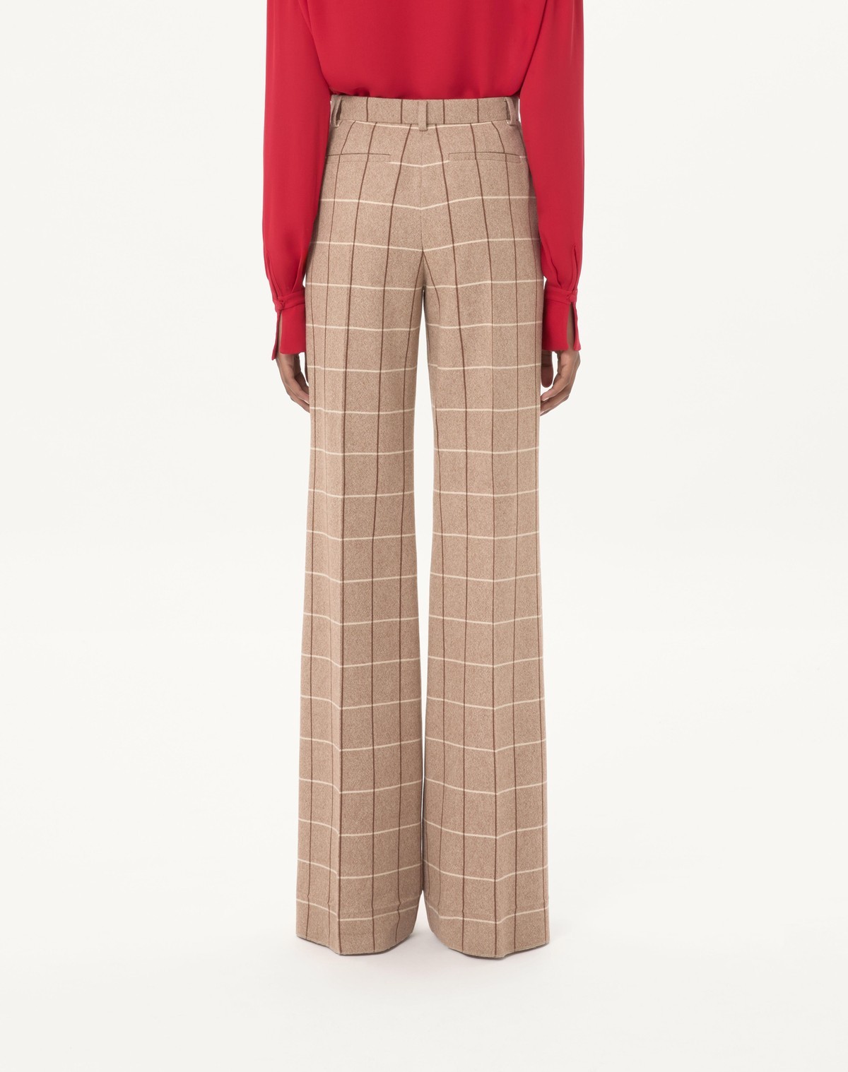 Valentino Checked High-rise Virgin Wool Wide-leg Pants In Brown