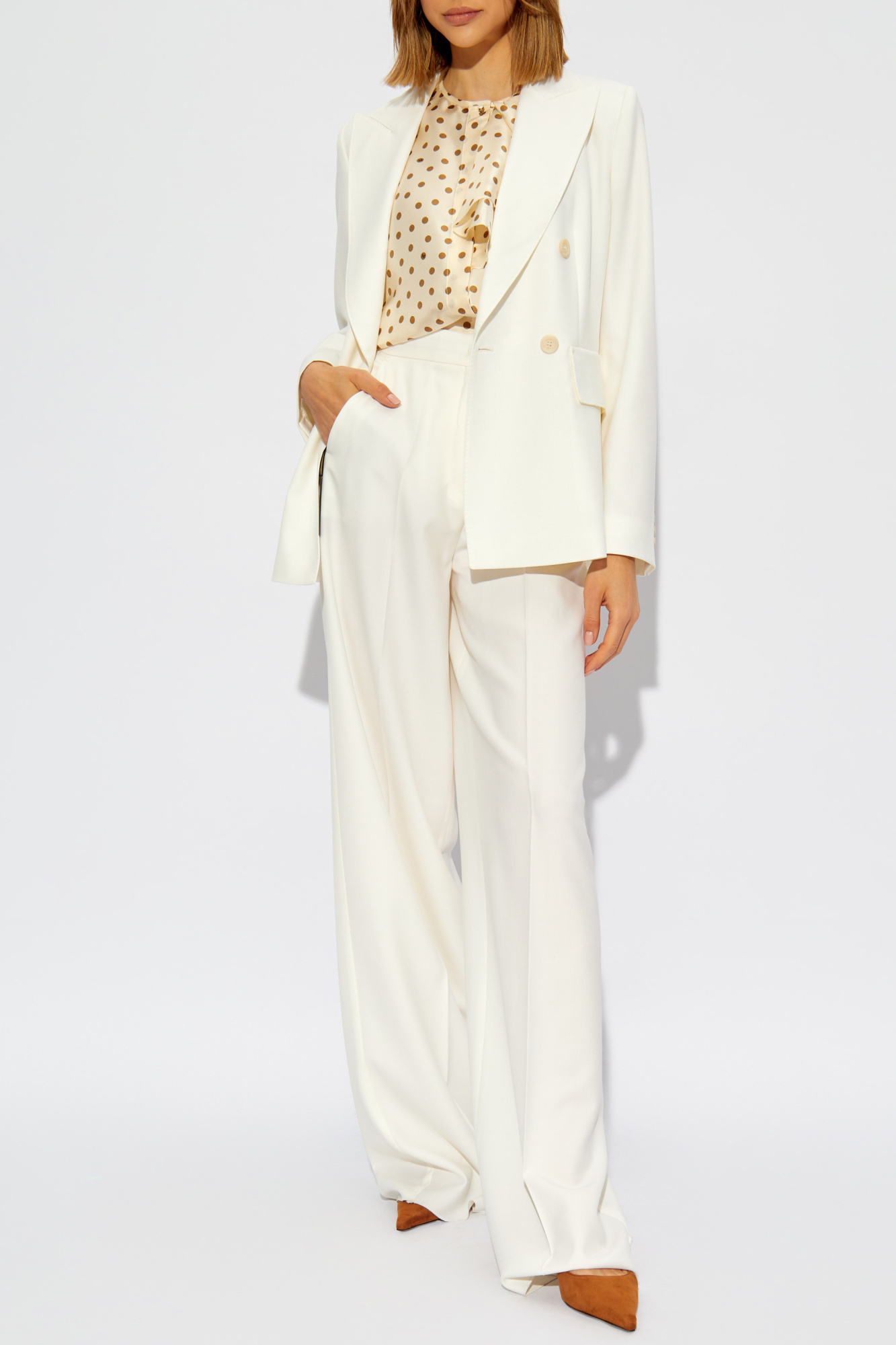 Max Mara Double-breasted Virgin-wool Blazer In White