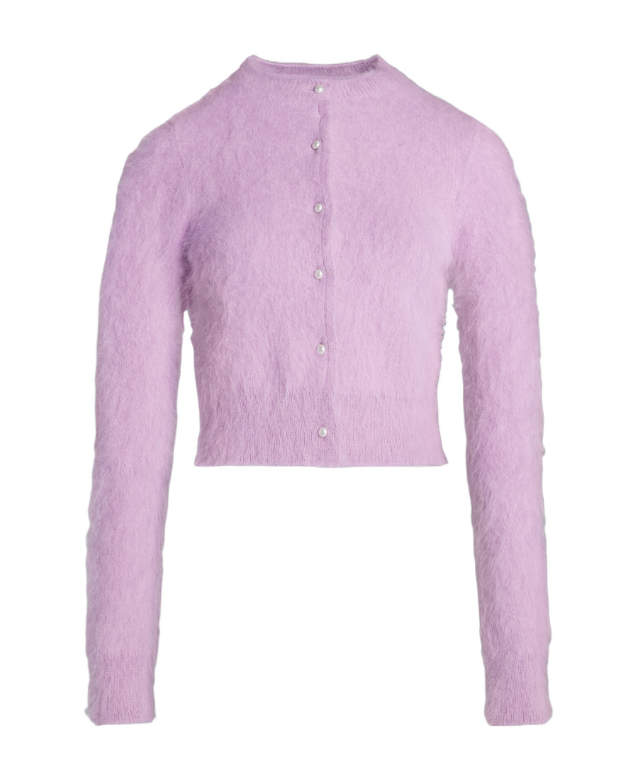 Maison Margiela Cropped Knitted Cardigan In Purple