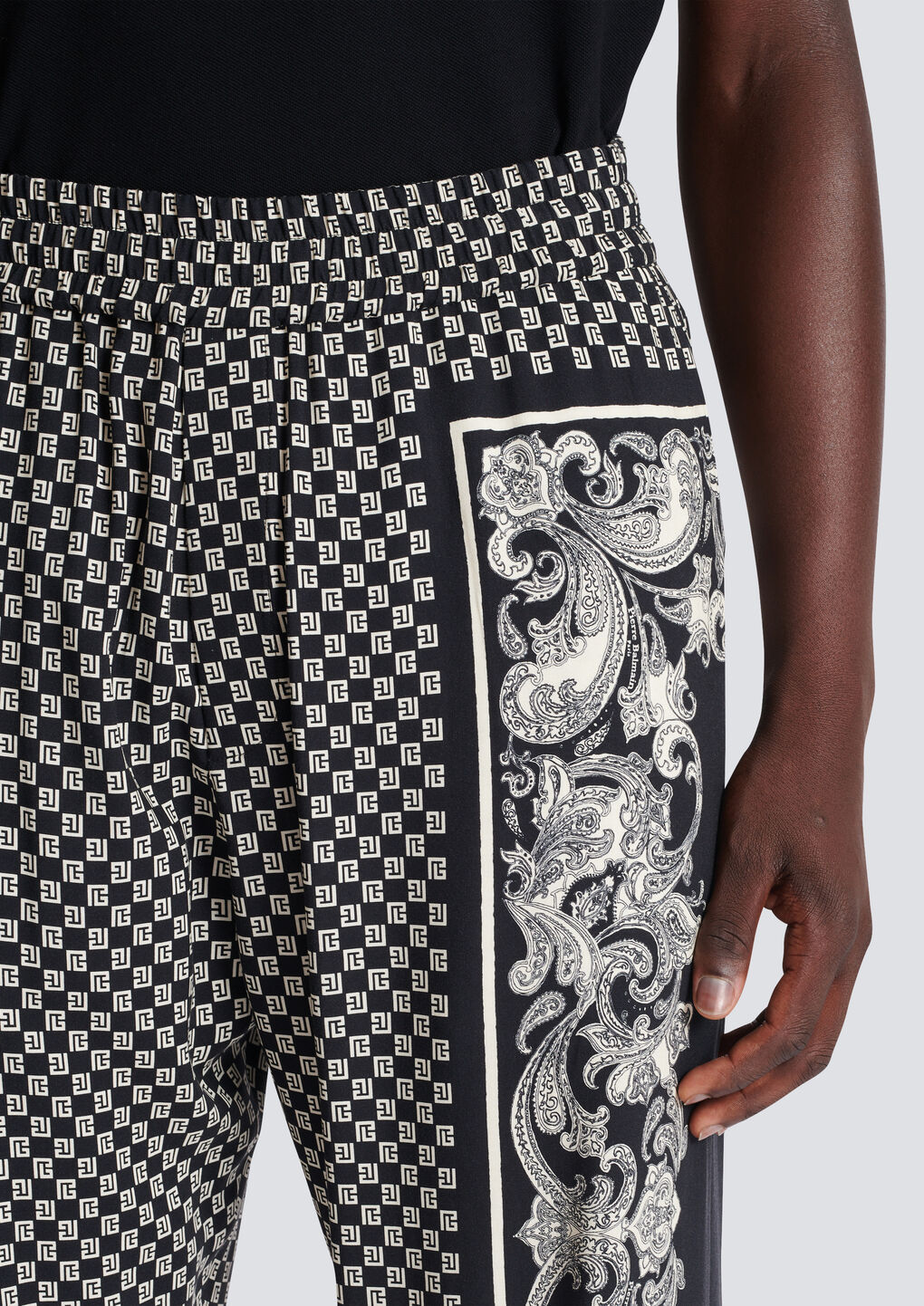Balmain Monigram-print Elasticated-waistband Track Pants In Gray