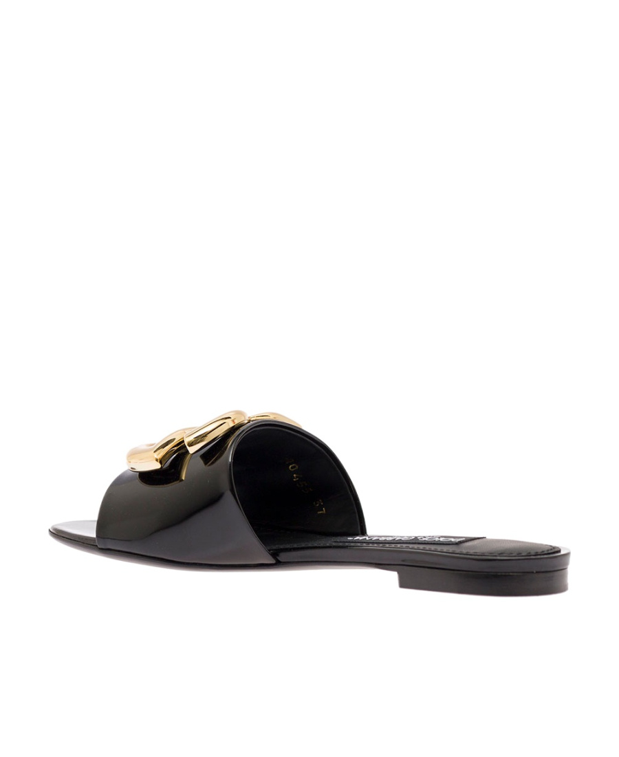 Dolce & Gabbana Logo-plaque Leather Slides In Black