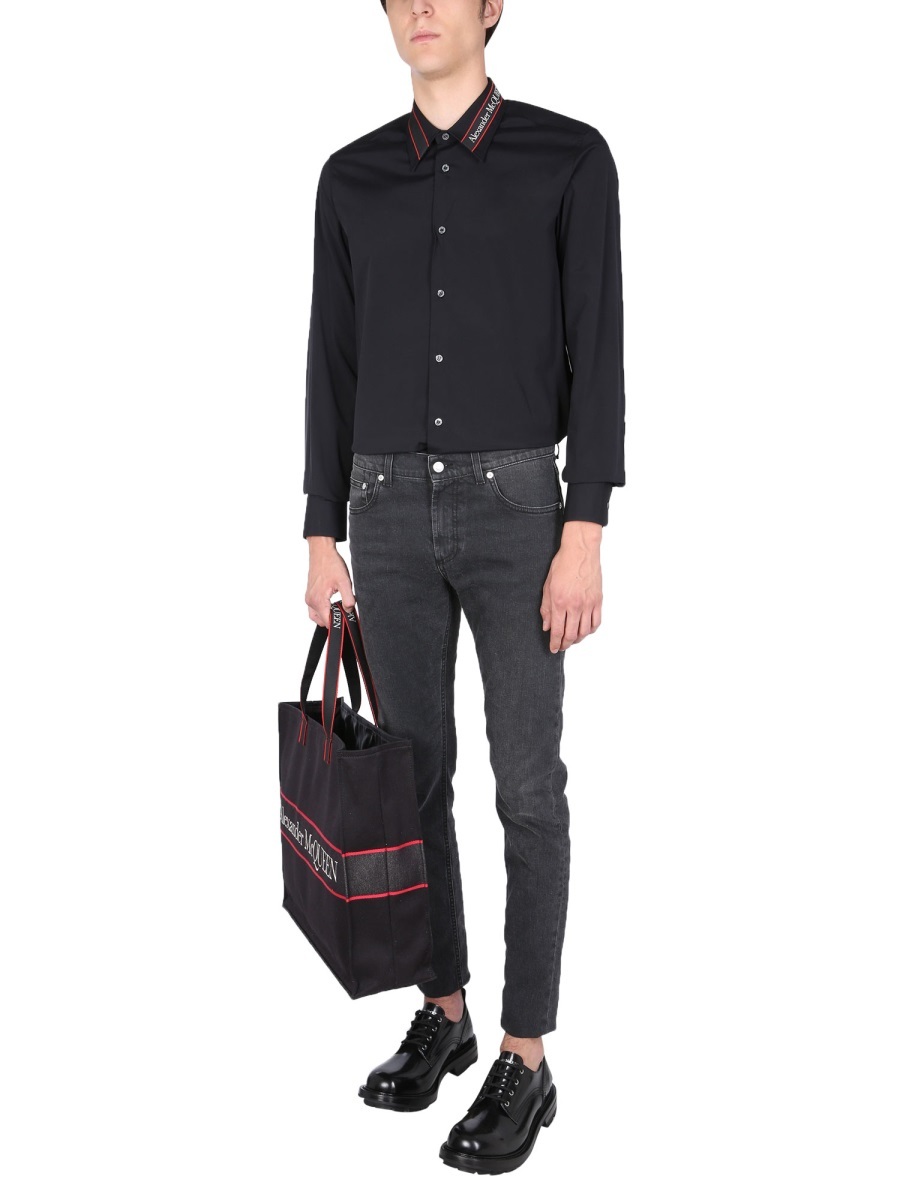 Alexander Mcqueen Logo-tape Long-sleeve Shirt In Black