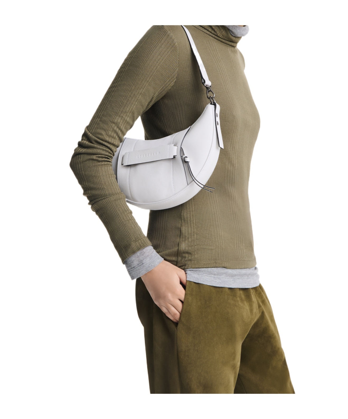 Longchamp Crescent-shaped Leather Shoulder Bag In White