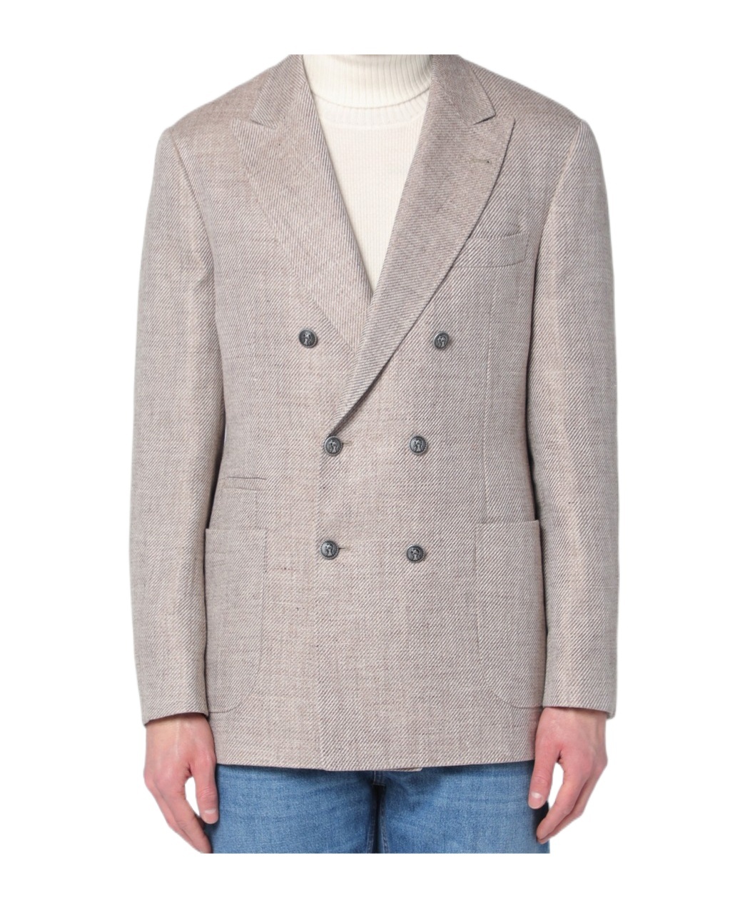 Brunello Cucinelli Double-breasted Jacket In Linen And Cotton Men In Gray