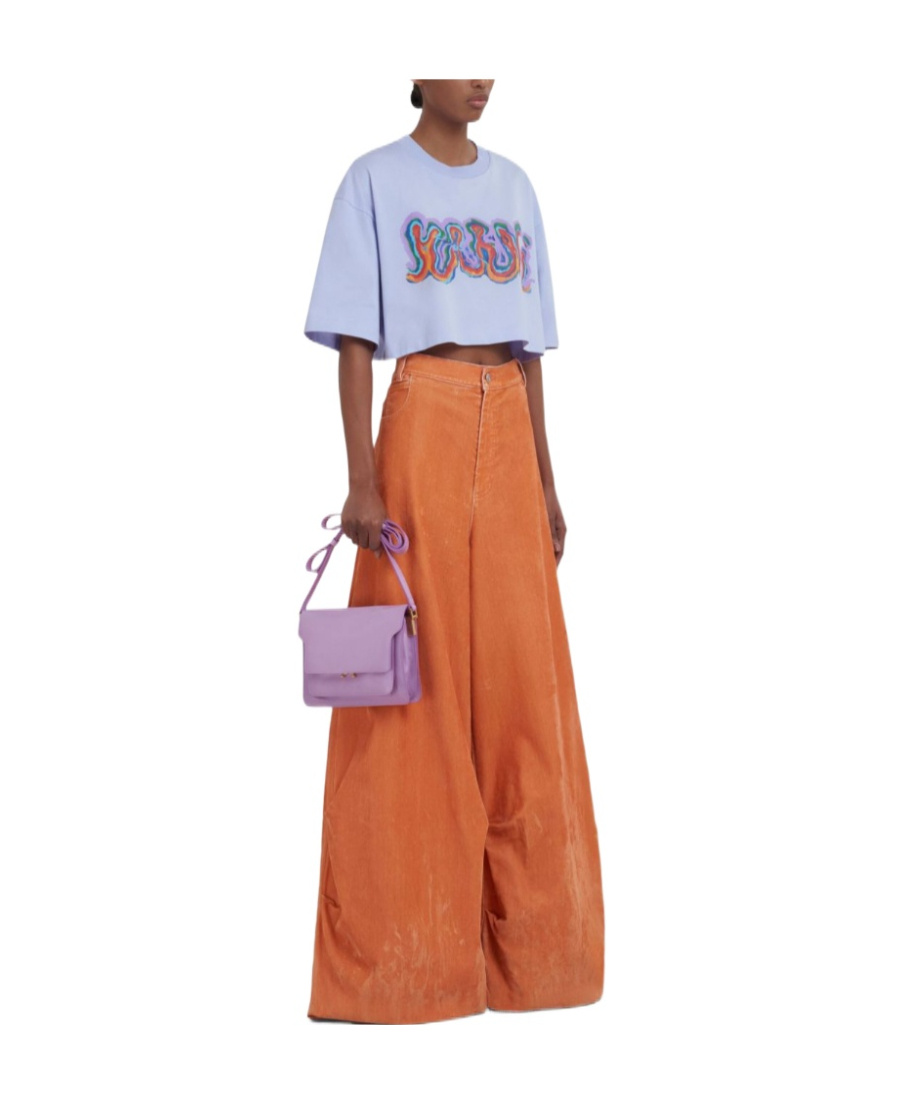 Marni Graphic-logo-print Cropped T-shirt In Blue