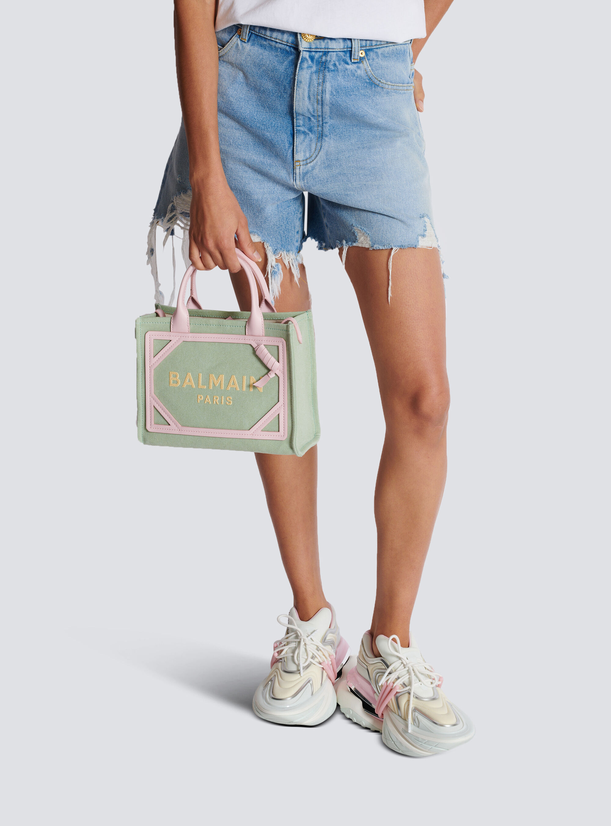 Balmain Small B-army Canvas Tote Bag In Green