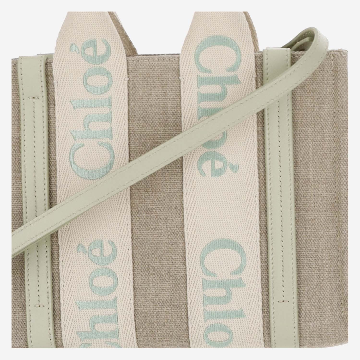Chloé Woody Linen Small Tote Bag In Nude