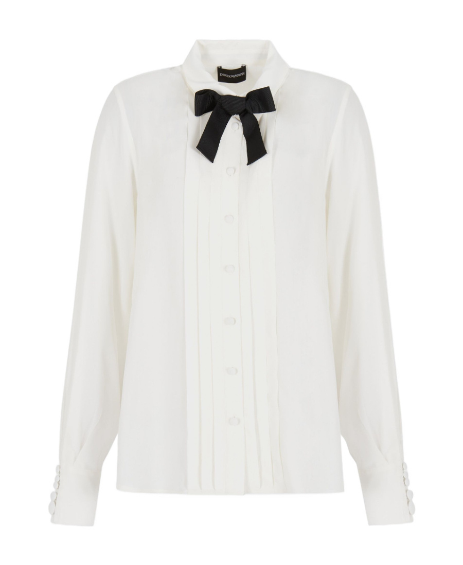 Shop Emporio Armani Wrinkled Bow Knot Crepe Shirt In White