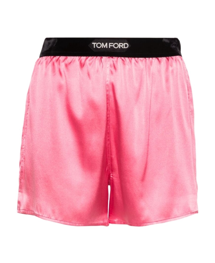 Shop Tom Ford Logo-waistband Silk Shorts In Pink
