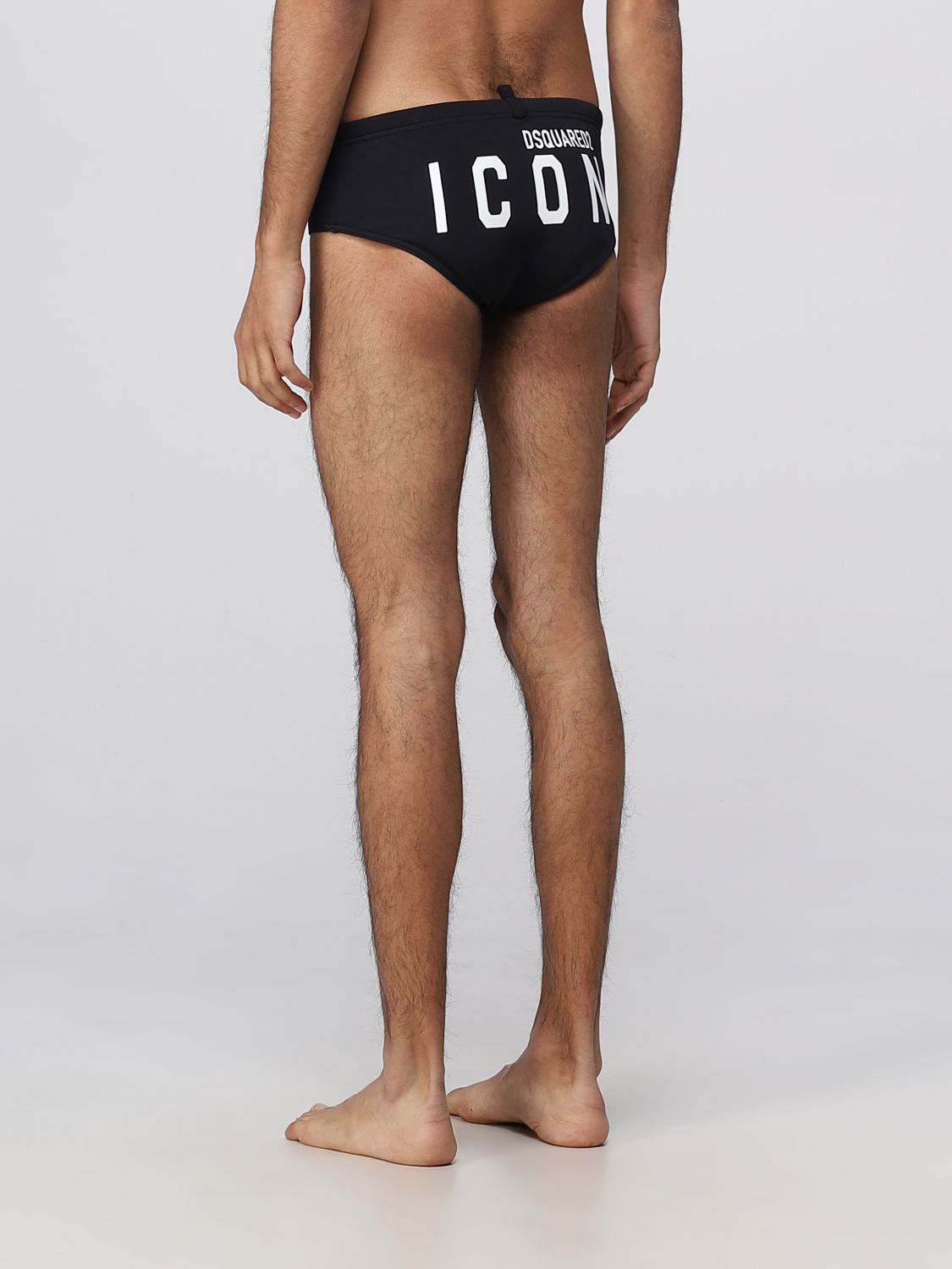 Dsquared2 Solid Color Swim Brief With Printed Maxi Logo In Black