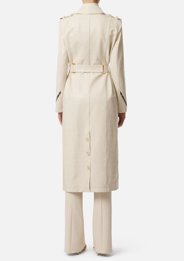 Elisabetta Franchi Trench Coat With Crocodile Print In Neutral