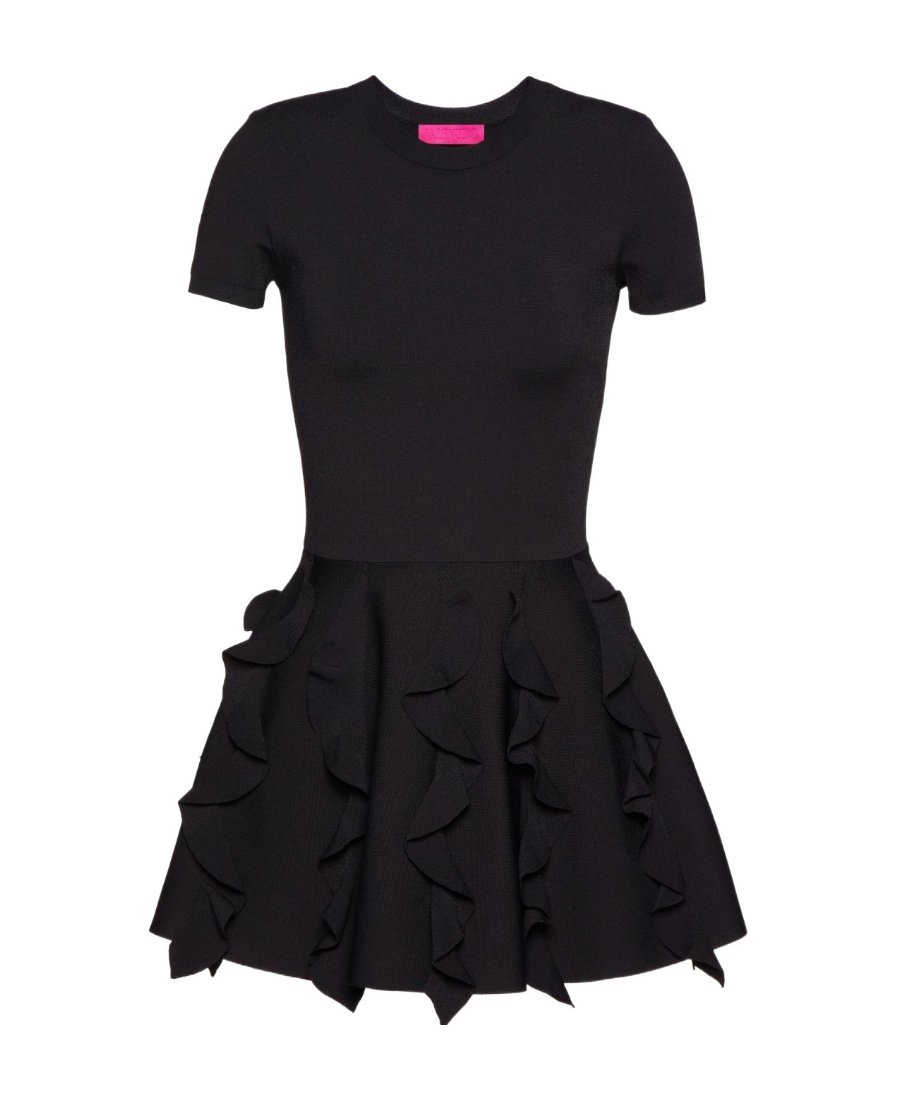 Valentino Short Black Dress With An Elegant Crinkle Effect In Black