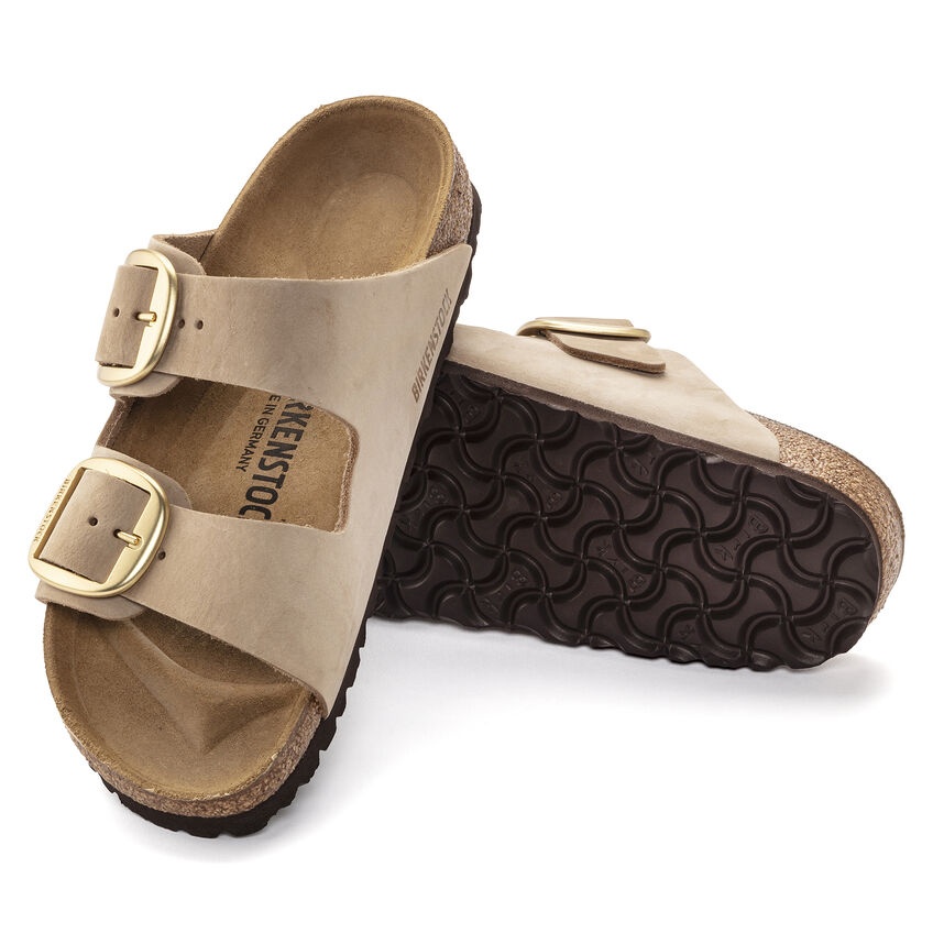 Birkenstock 'arizona' Beige Slip-on Sandals With Engraved Logo In Suede And Cork Woman In Brown