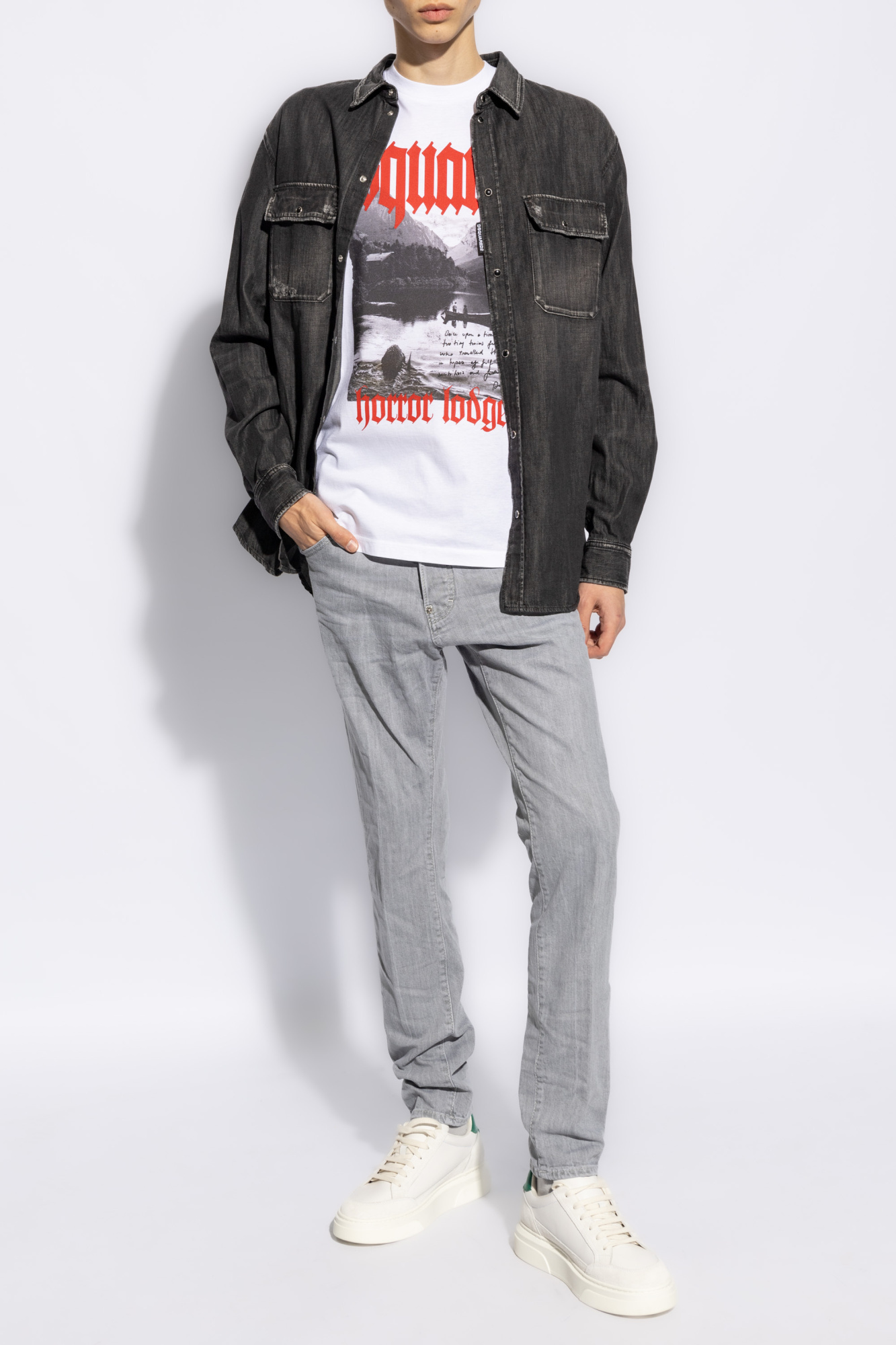 Dsquared2 Mens White Horror Lodge Graphic-print Relaxed-fit Cotton-jersey T-shirt In White