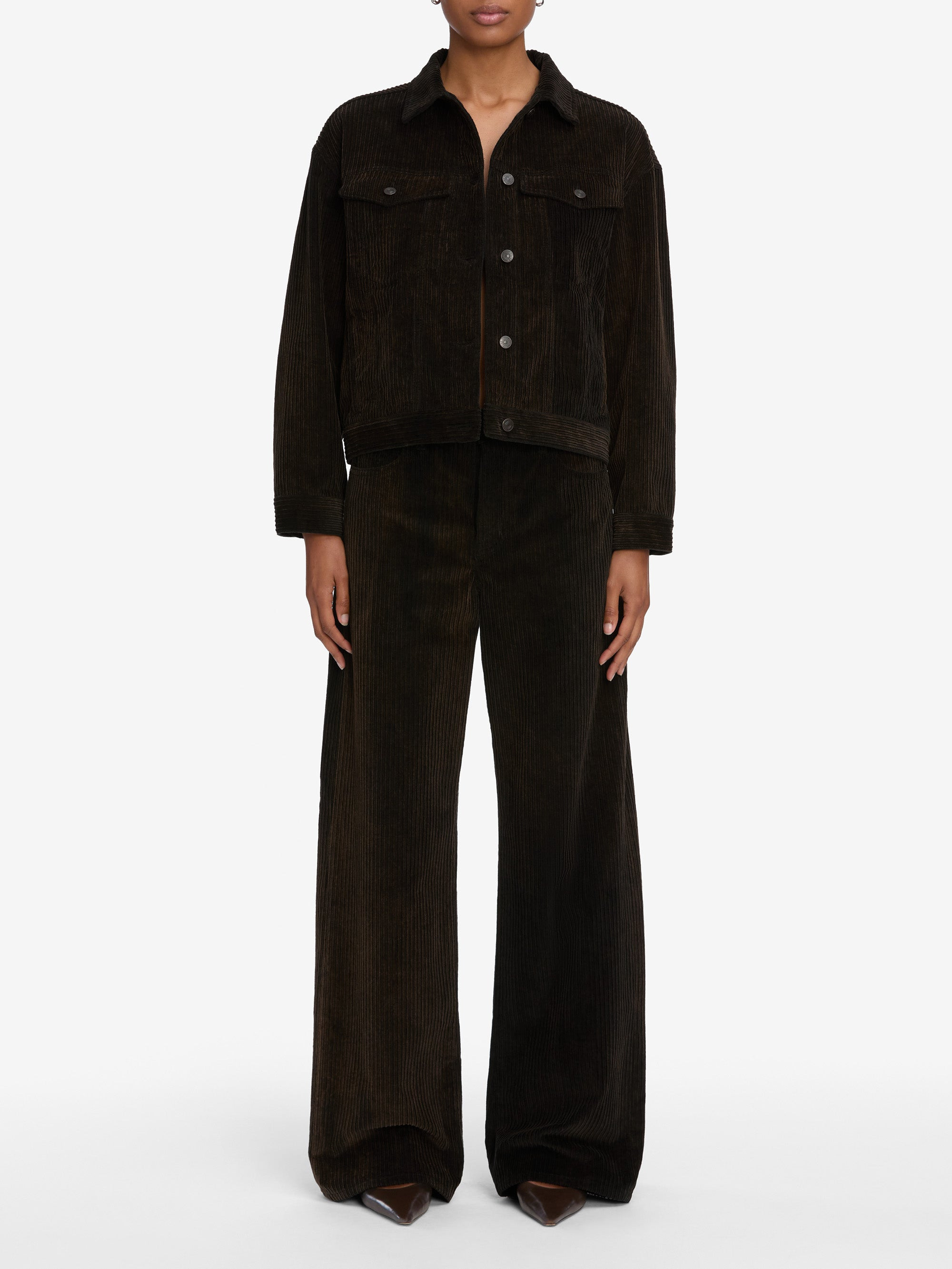 Frame Corduroy Wide-leg Casual Pants In Black