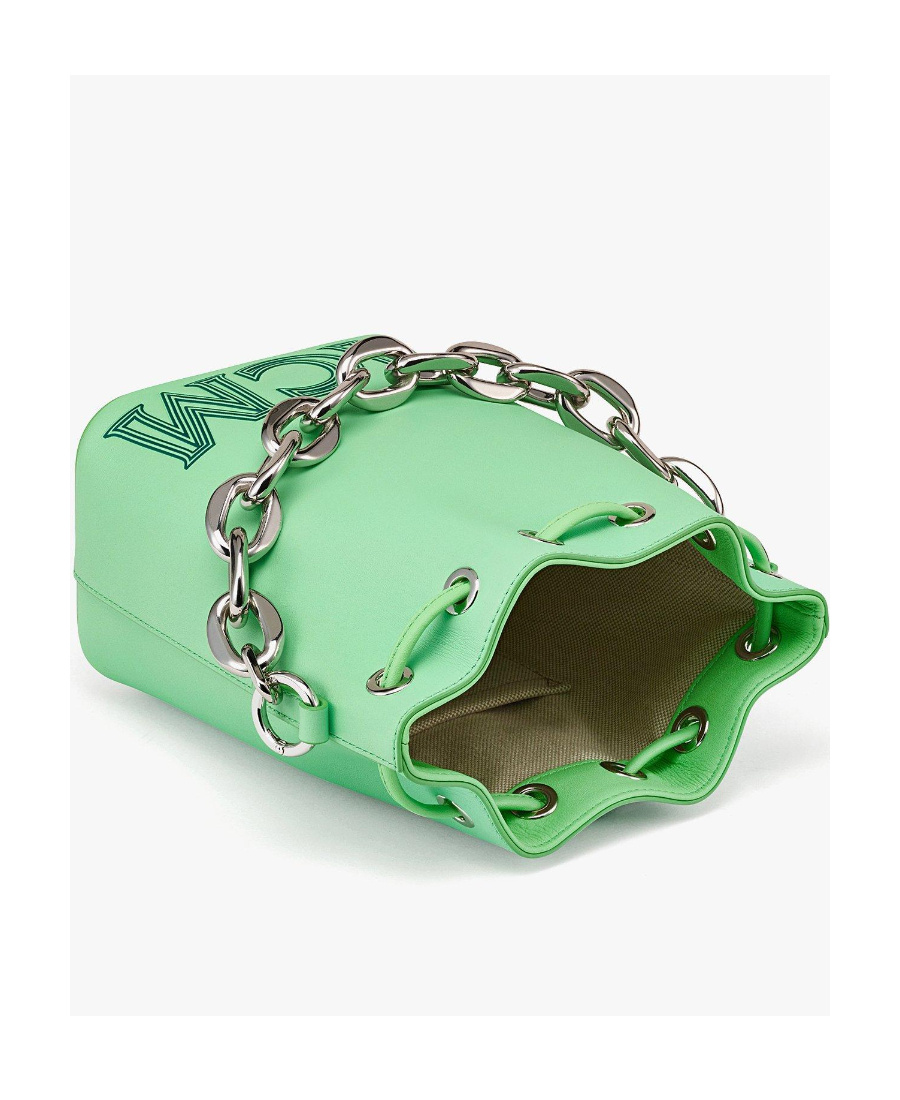 Shop Mcm Logo-print Chain-link Bag In Green