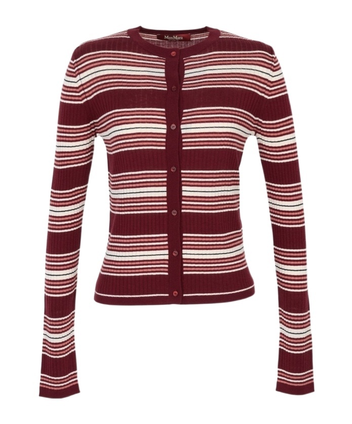 Max Mara Piombo Striped Ribbed-knit Cardigan In Brown