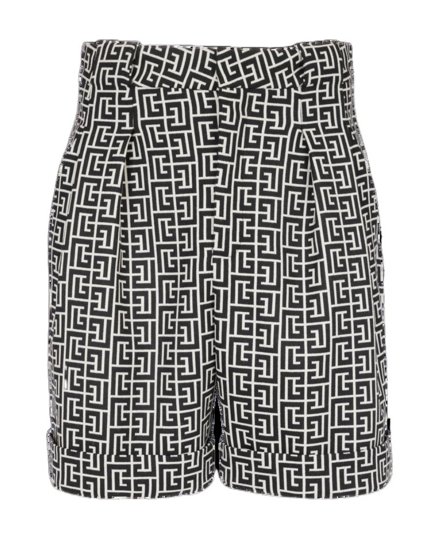 BALMAIN WOOL BERMUDA SHORTS WITH MONOGRAM