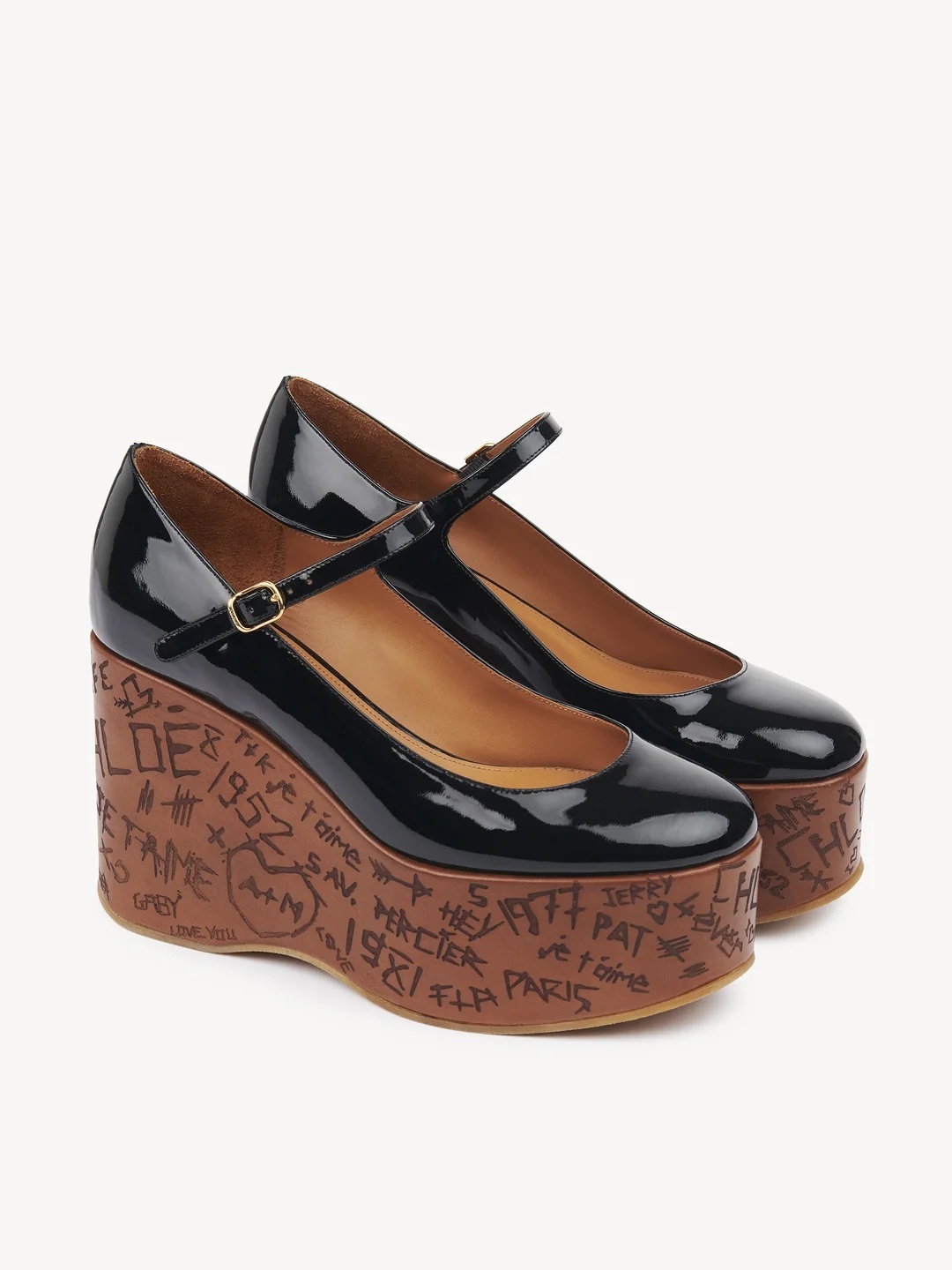 Chloé Maxime Patent Leather Platform Wedge Sandals In Brown