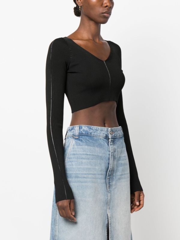 Marni V-neck Ribbed-knit Crop Top In Black