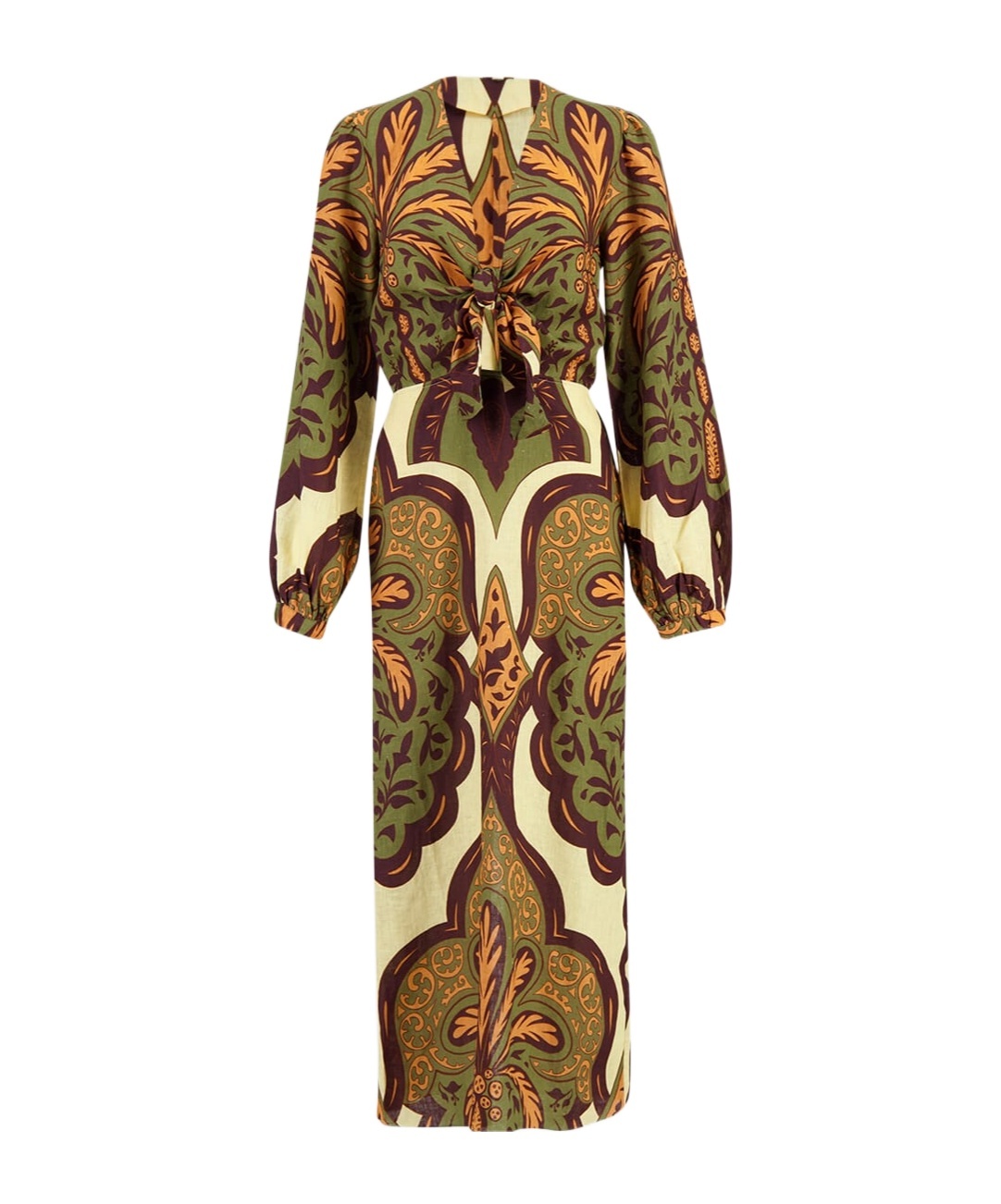 Johanna Ortiz Tie-front Paisley Print Dress In Brown