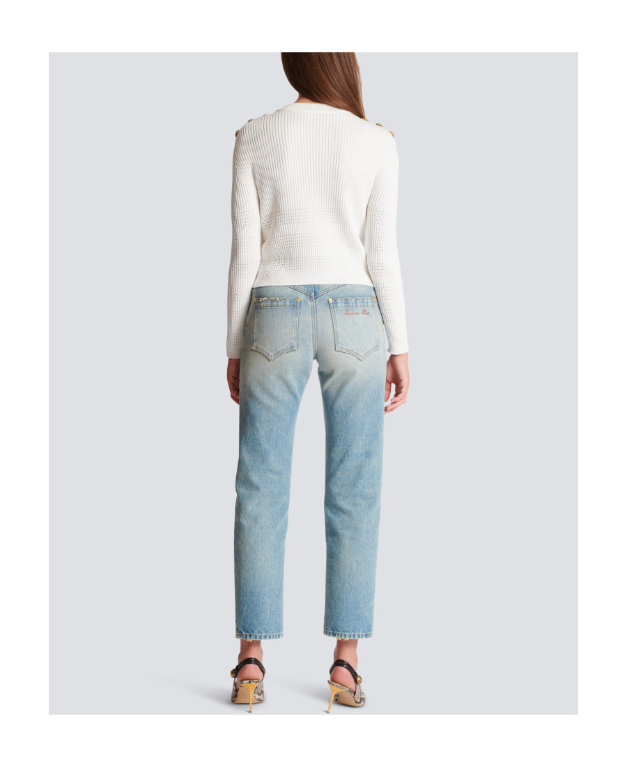 Shop Balmain Signature Knit Jumper In White