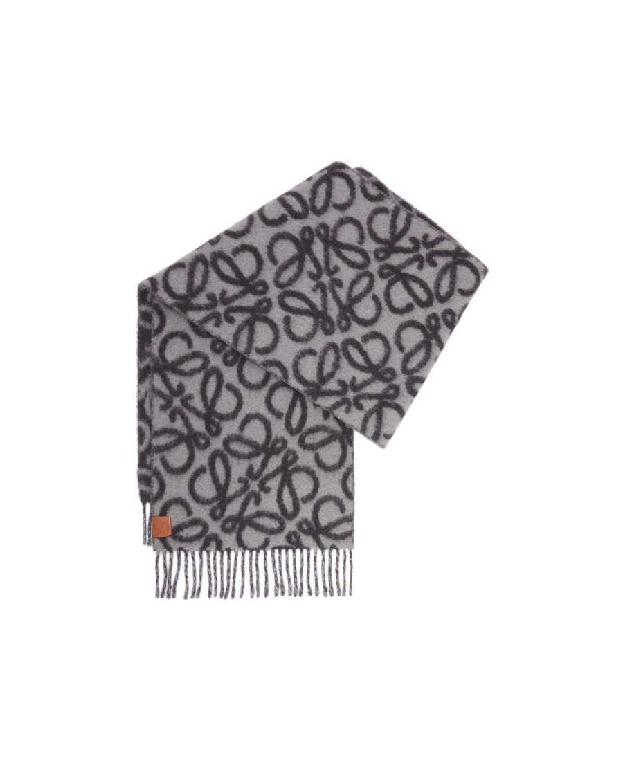 Loewe Double-sided Wool Anagram Scarf In Black