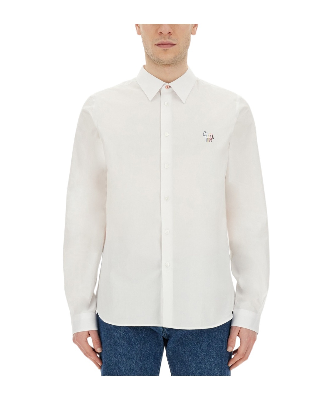 Paul Smith Ps Zebra Embroidered Long-sleeved Shirt In White