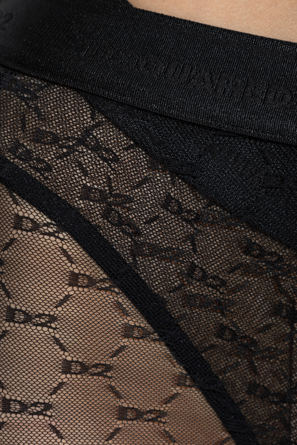 Dsquared2 All-over Monogram Sheer Lace Tights In Black