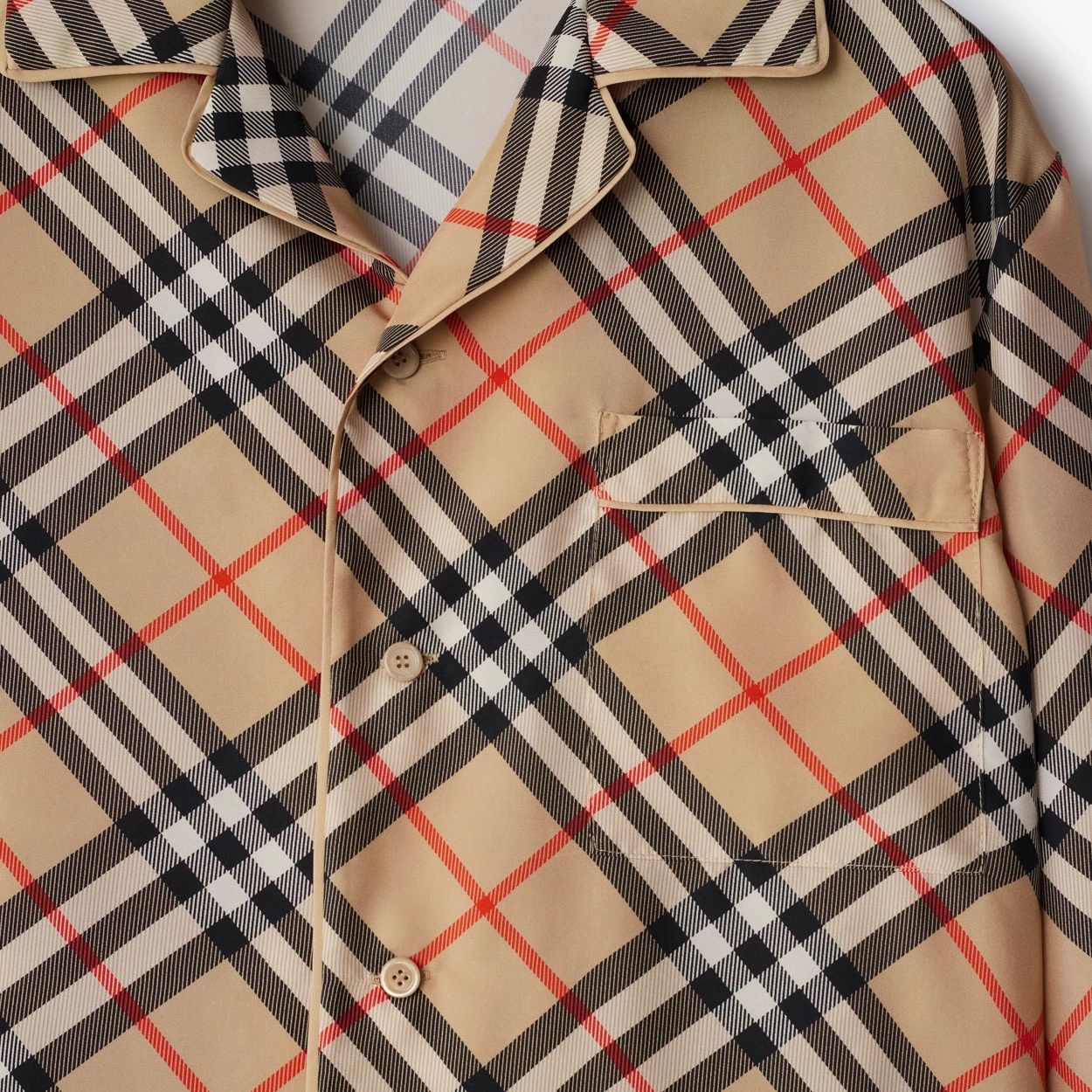 Burberry Check Print Silk Shirt In Nude