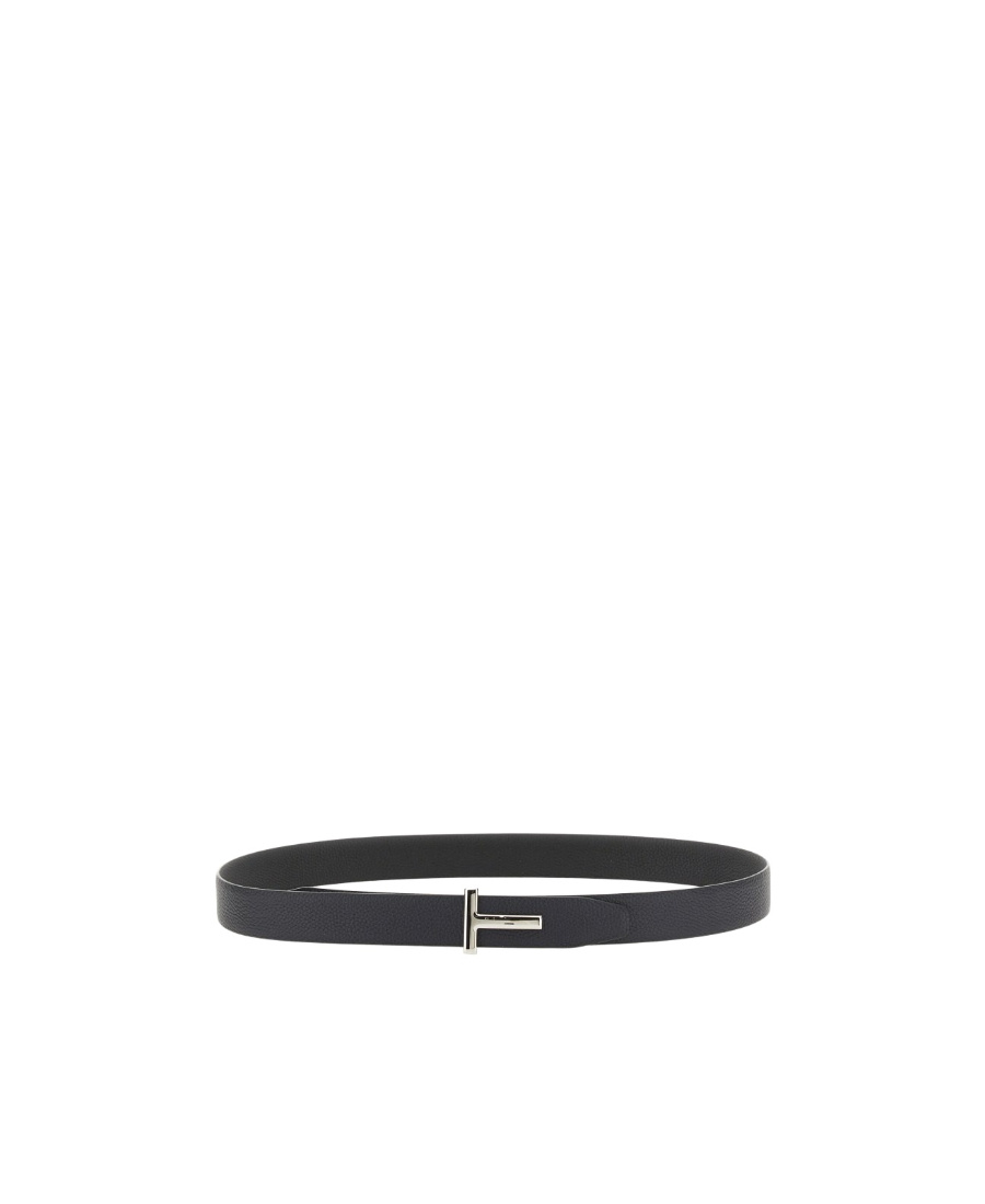 Tom Ford Logo-plaque Leather Belt In Blue