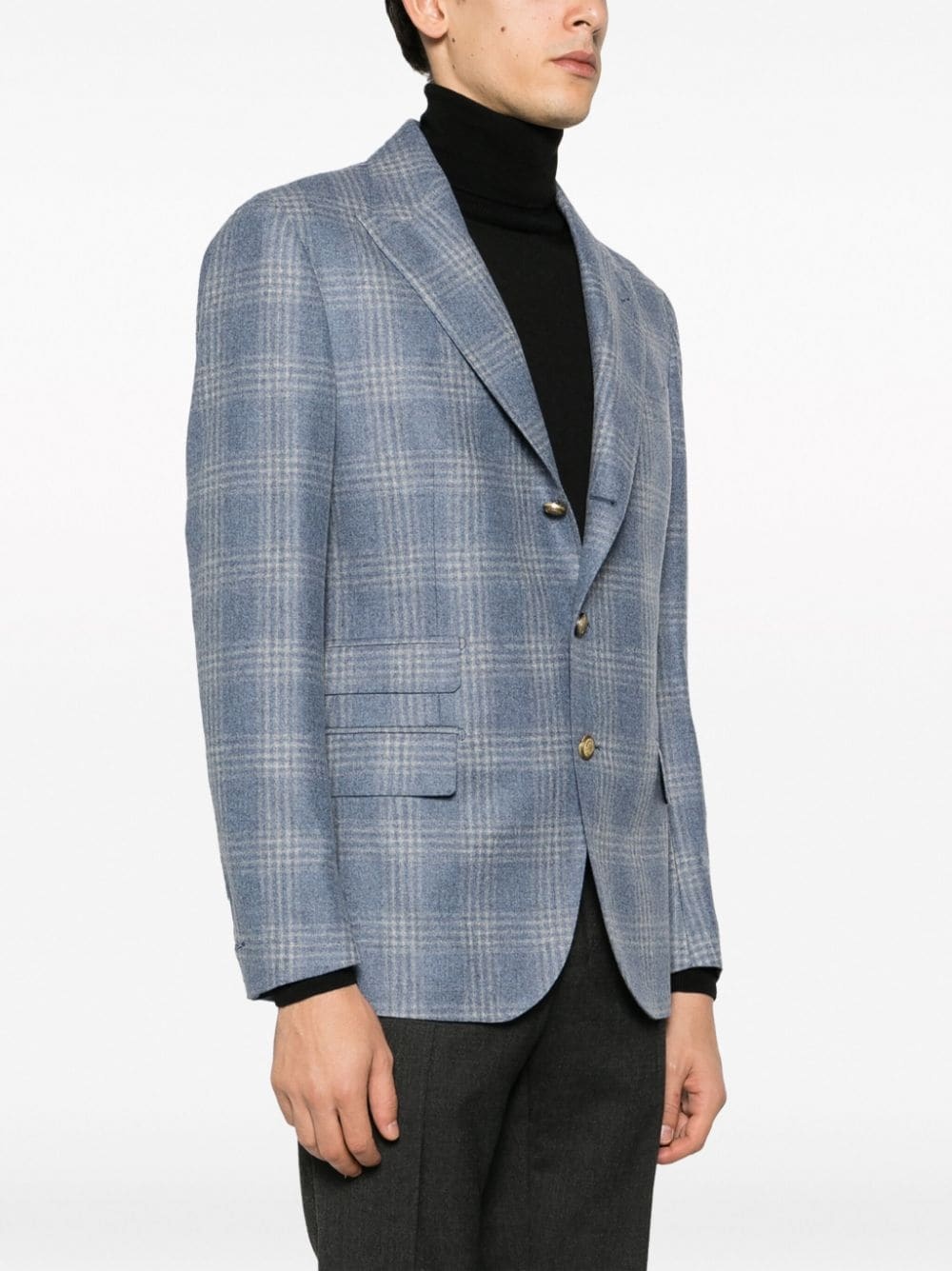 Eleventy Plaid-check Single-breasted Blazer In Gray
