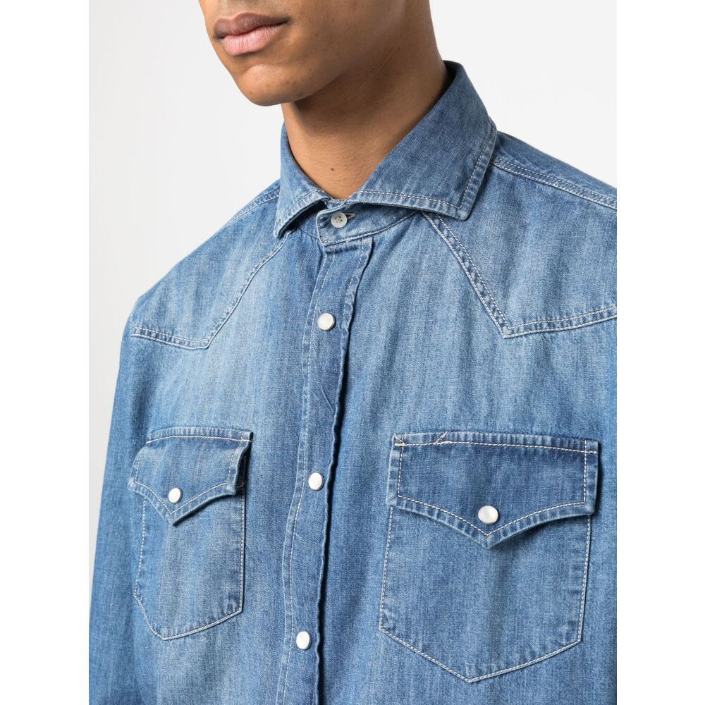 Brunello Cucinelli Button-up Cotton Denim Shirt In Blue