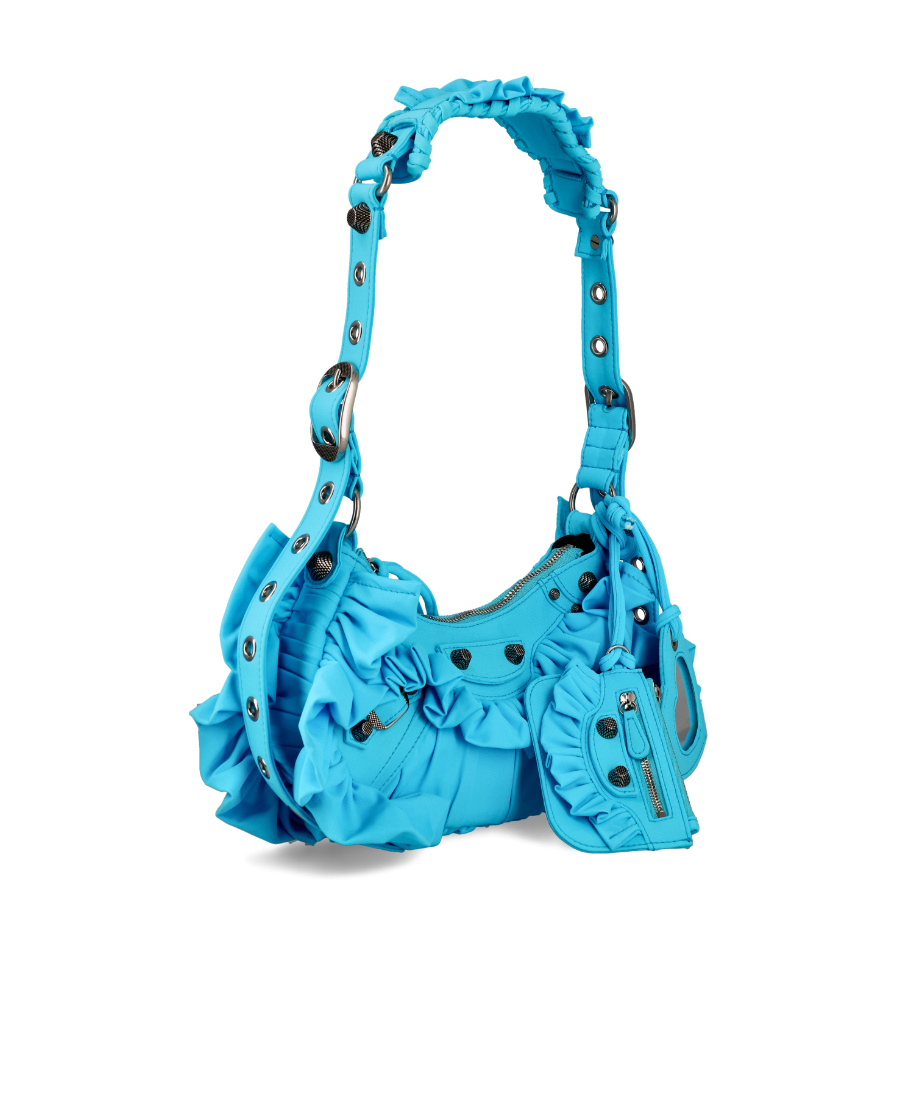 Balenciaga Le Cagole Xs Crocodile Embossed Leather Shoulder Bag In Green