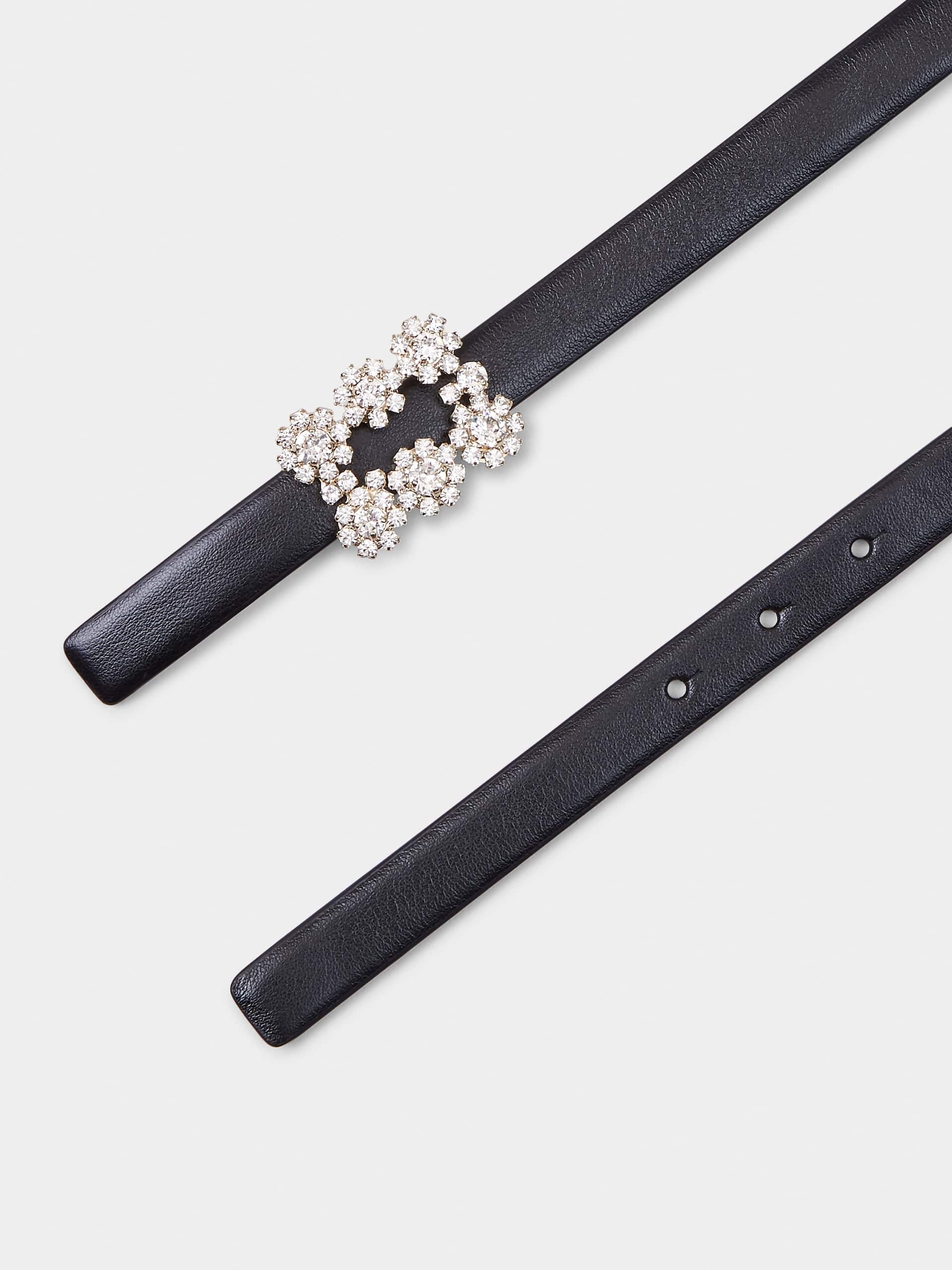 Roger Vivier 1.5cm Rv Bouquet Satin Belt In Black