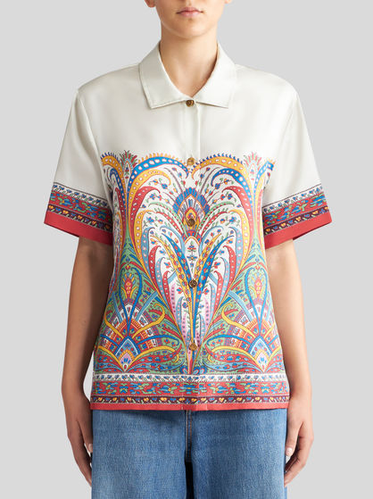 Etro Silk Shirt With Collared Neck And Print In White