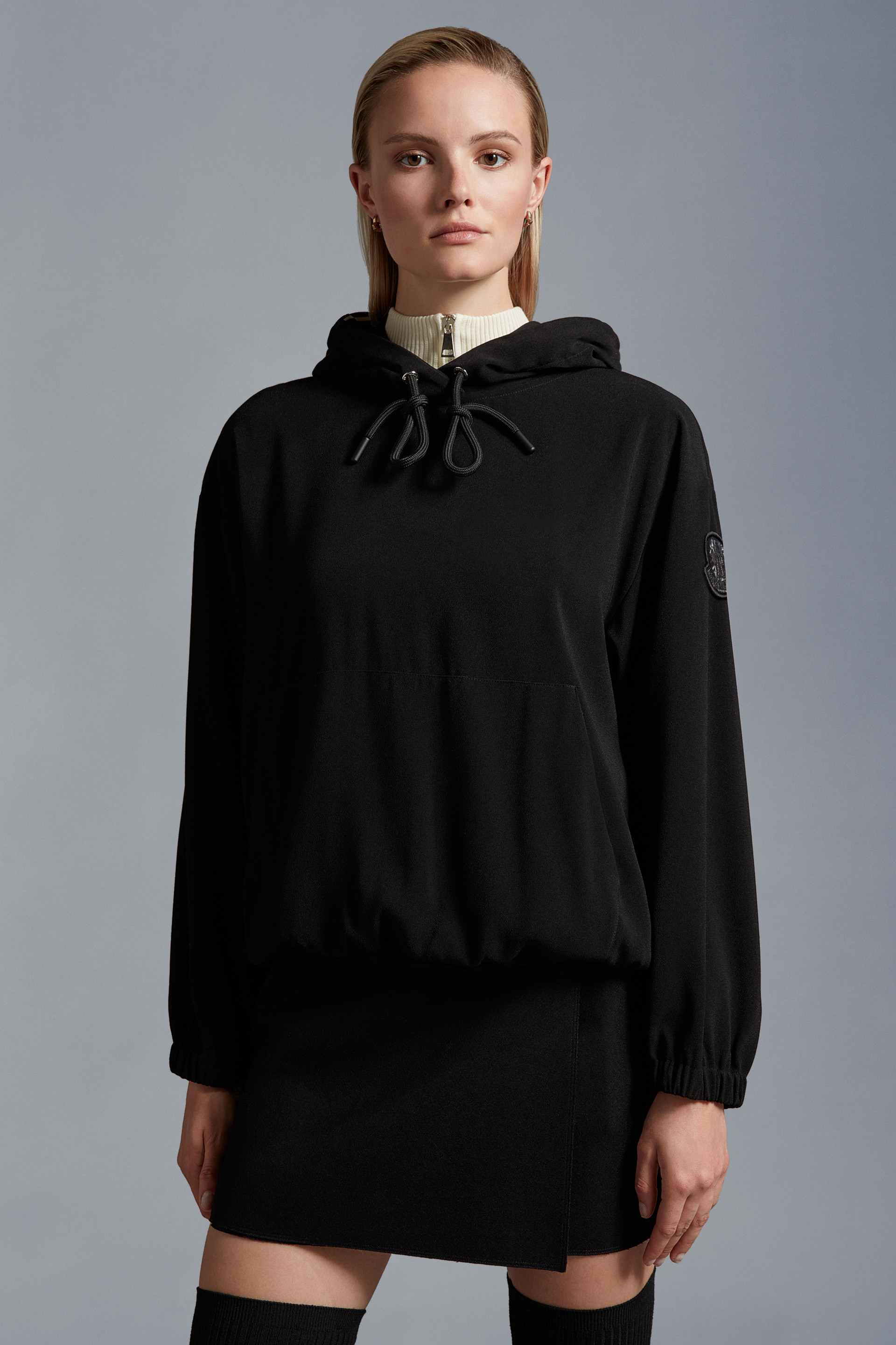 Moncler Logo-appliqué Satin Hoodie In Black
