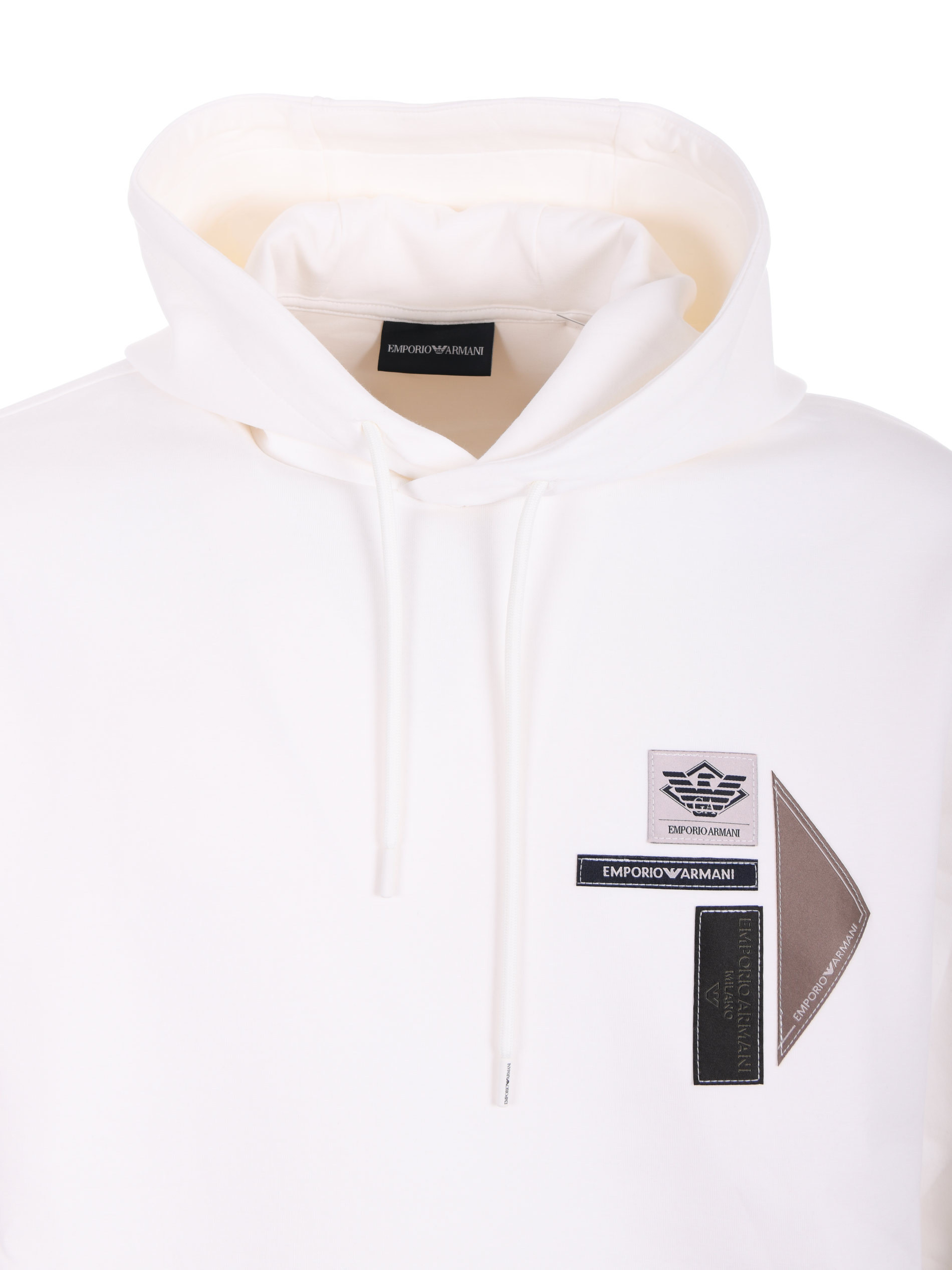 Emporio Armani Logo Patch Drawstring Hoodie In White