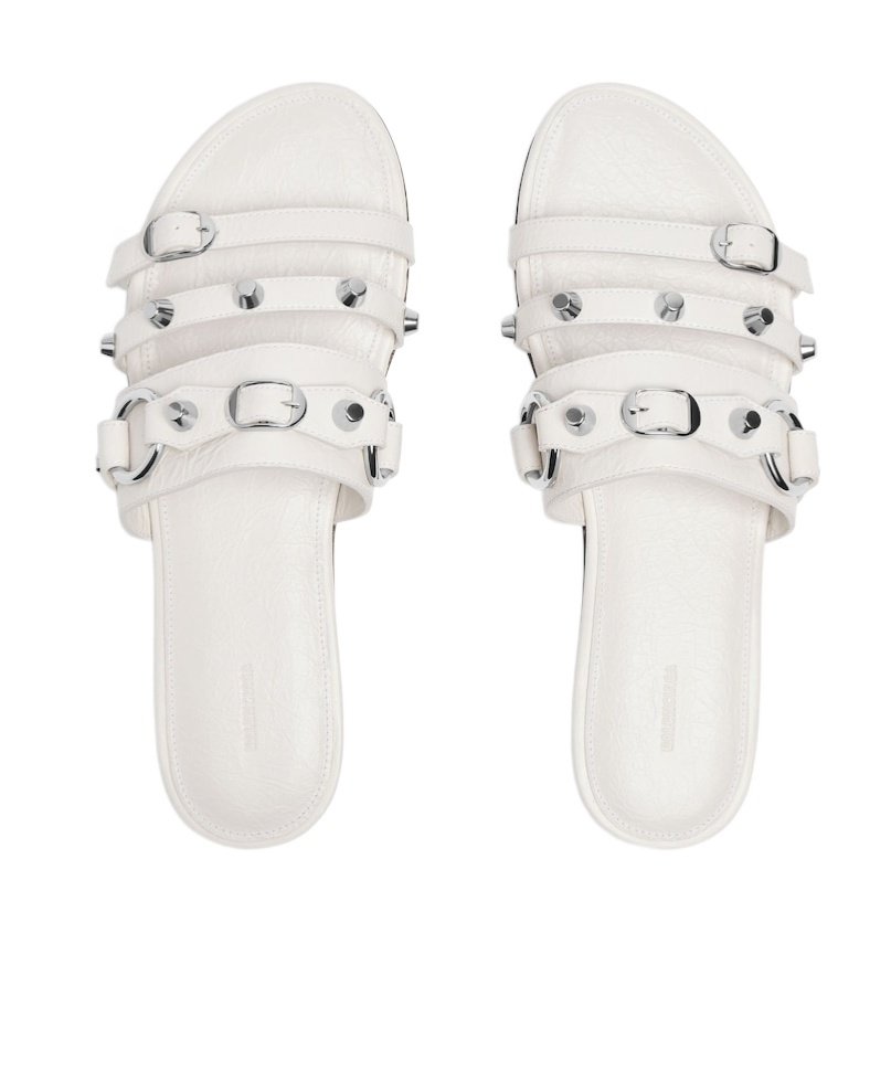 Balenciaga City Studded-strap Slide Sandals In White