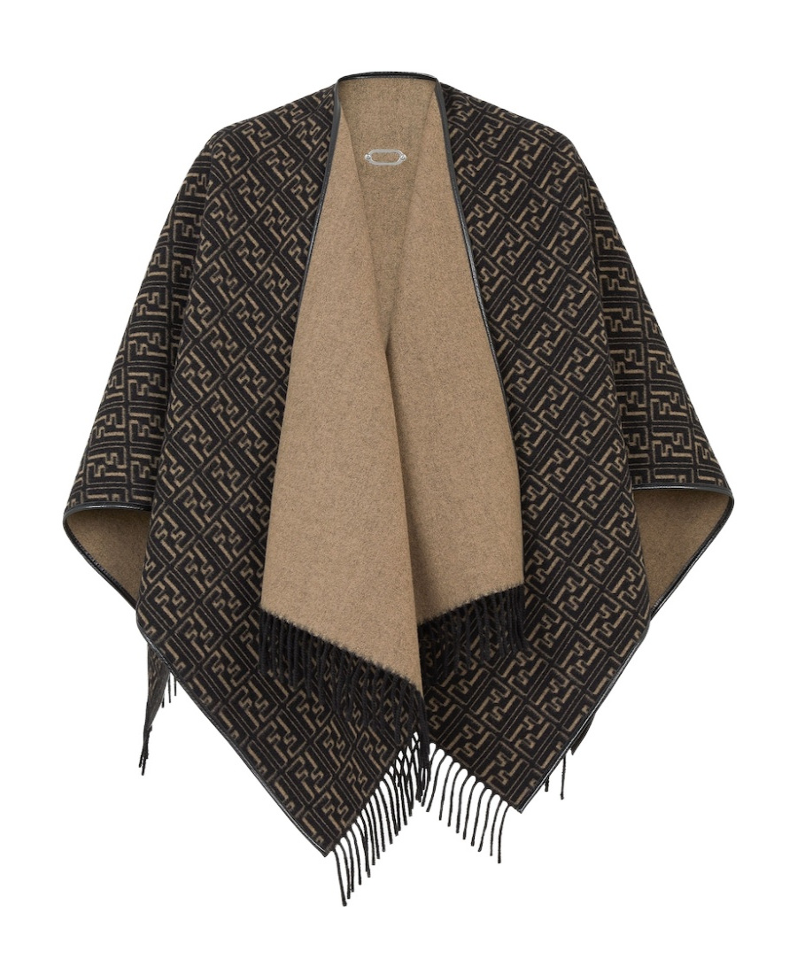Fendi Ff-motif Fringed Poncho In Black