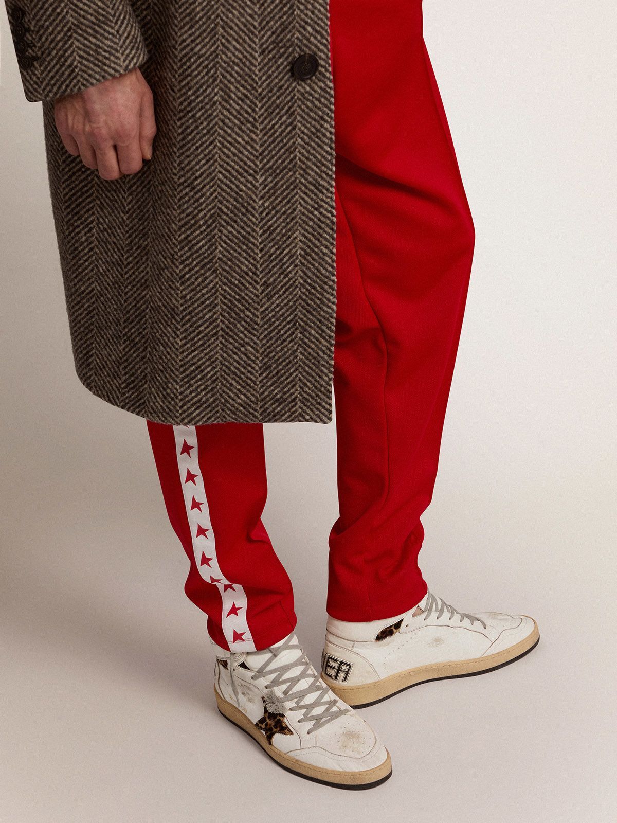 Golden Goose Mens Sky-star Sneakers With Signature On The Ankle And Leopard-print Pony Skin Inserts In Neutral