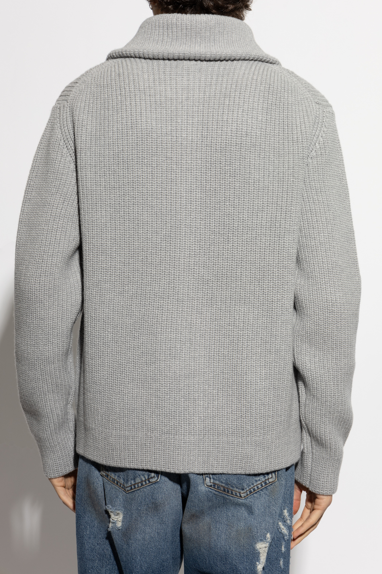 Dolce & Gabbana Lapel Long-sleeved Sweater In Gray