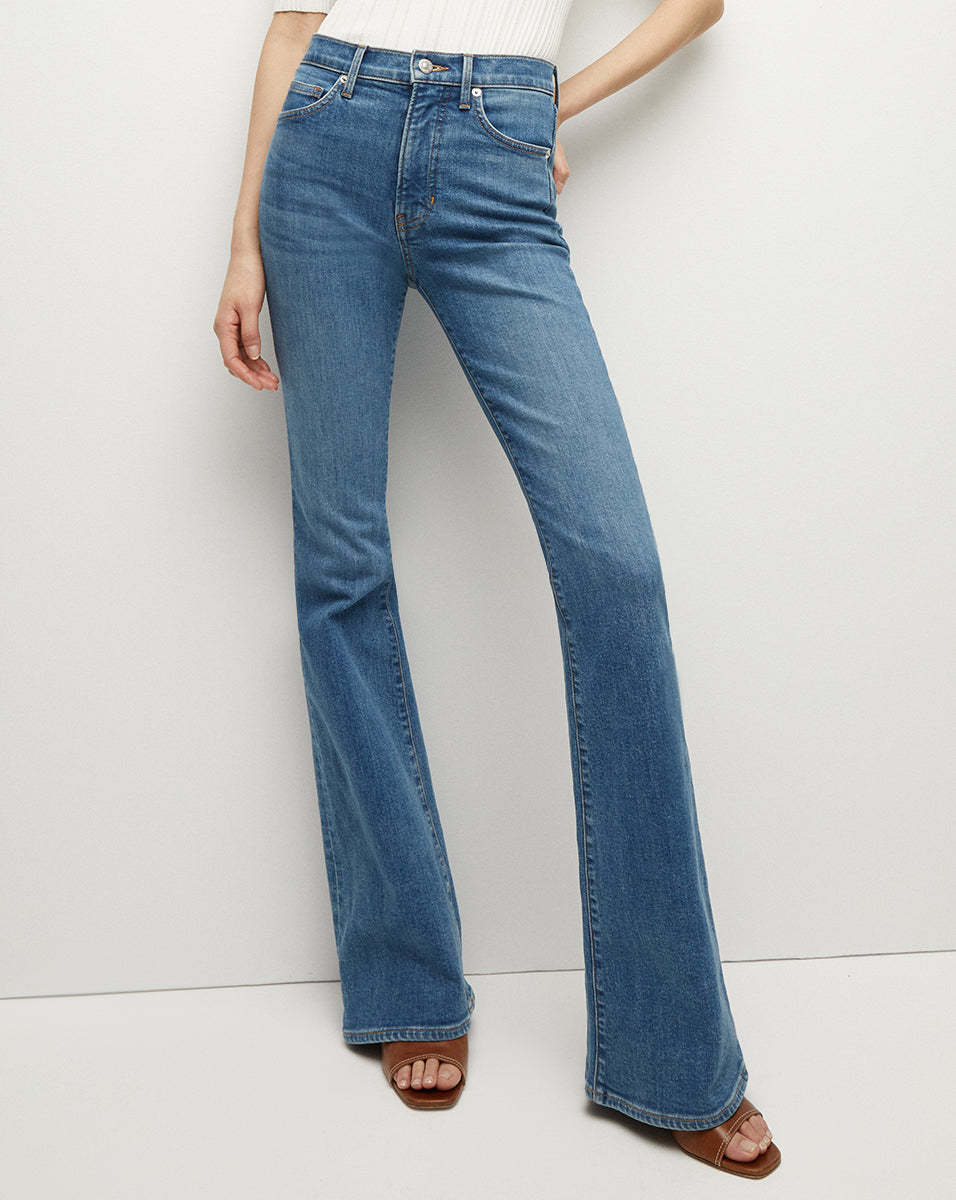 Veronica Beard Carson Raw Hem High Waist Ankle Flare Jeans In Blue